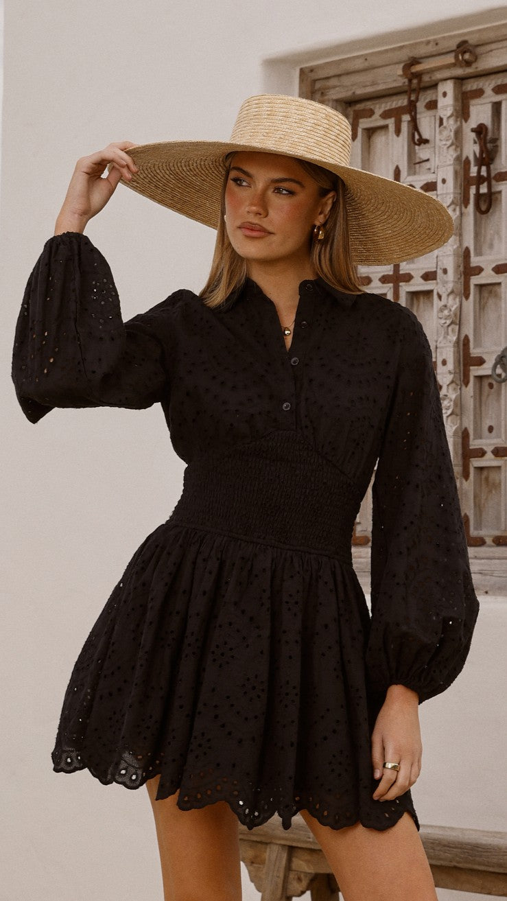 Brittney Long Sleeve Mini Dress - Black - Billy J