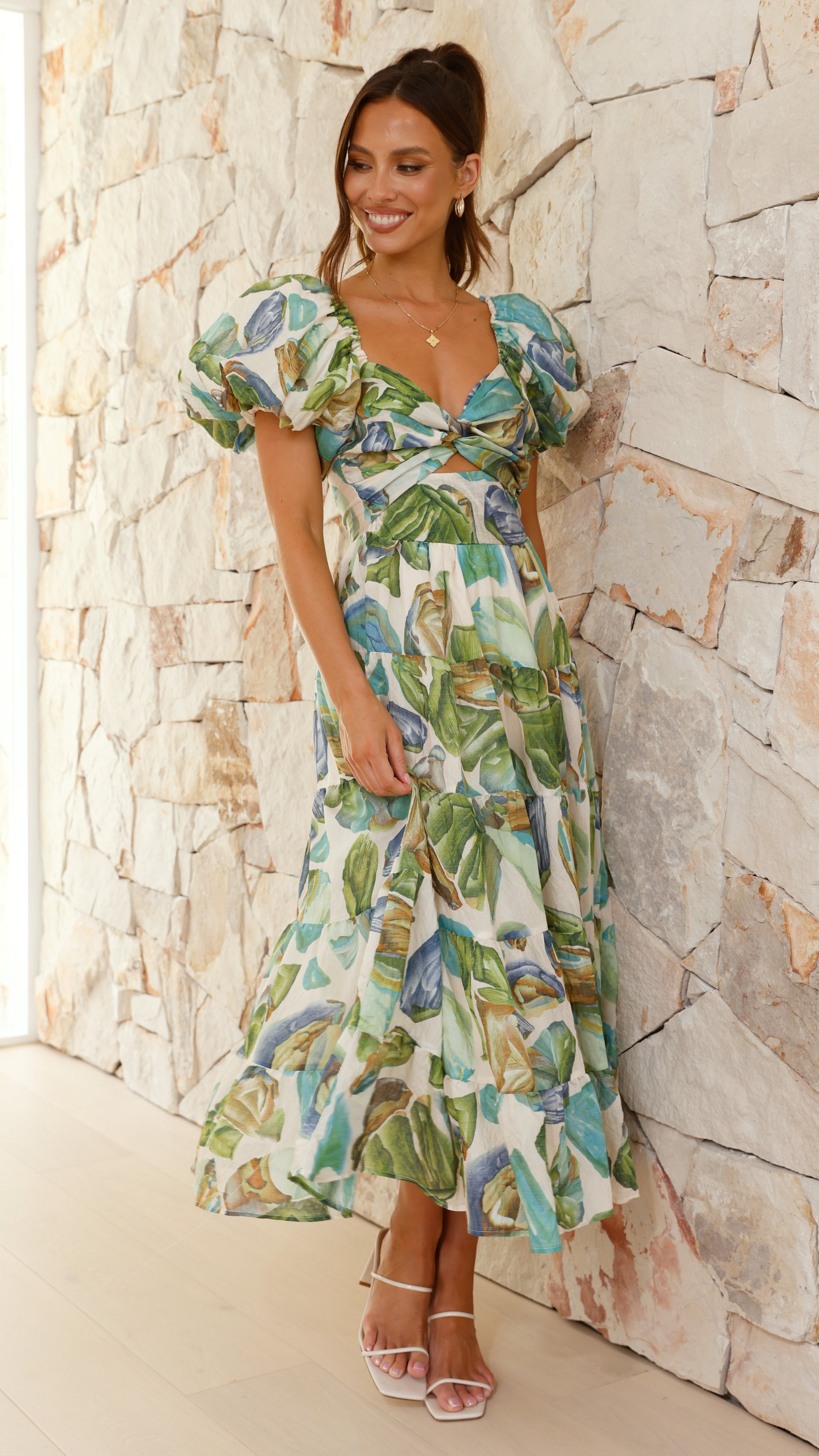 Balthazar Maxi Dress - Green / Blue Print - Billy J