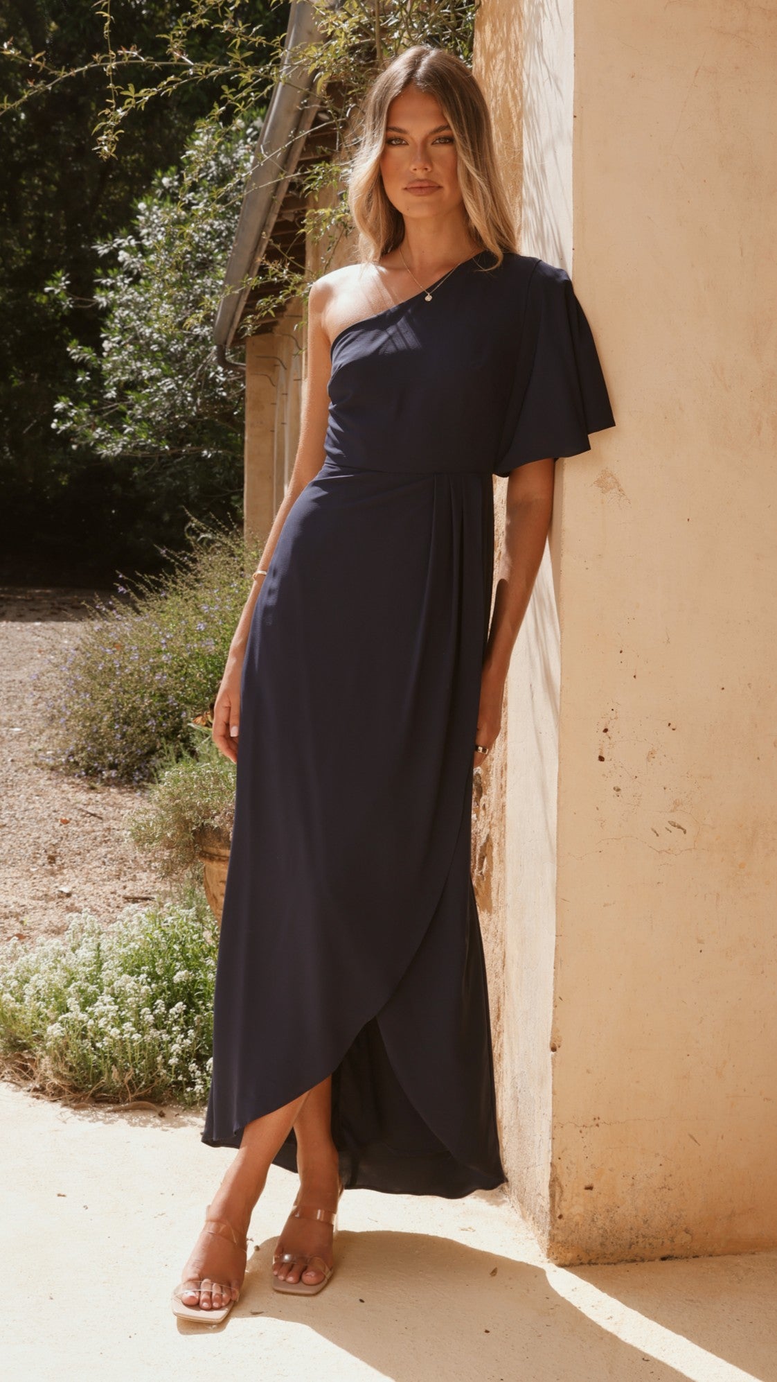 Emma One Sleeve Maxi Dress - Navy - Billy J