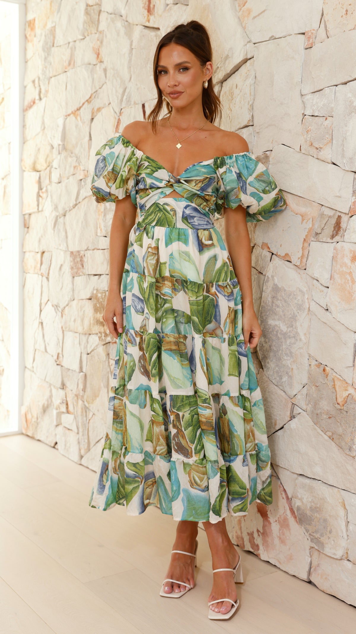 Balthazar Maxi Dress - Green / Blue Print - Billy J