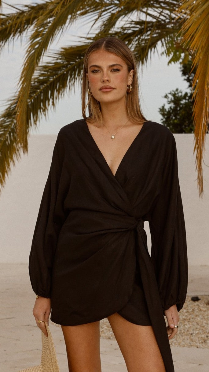 Myra Long Sleeve Mini Dress - Black - Billy J