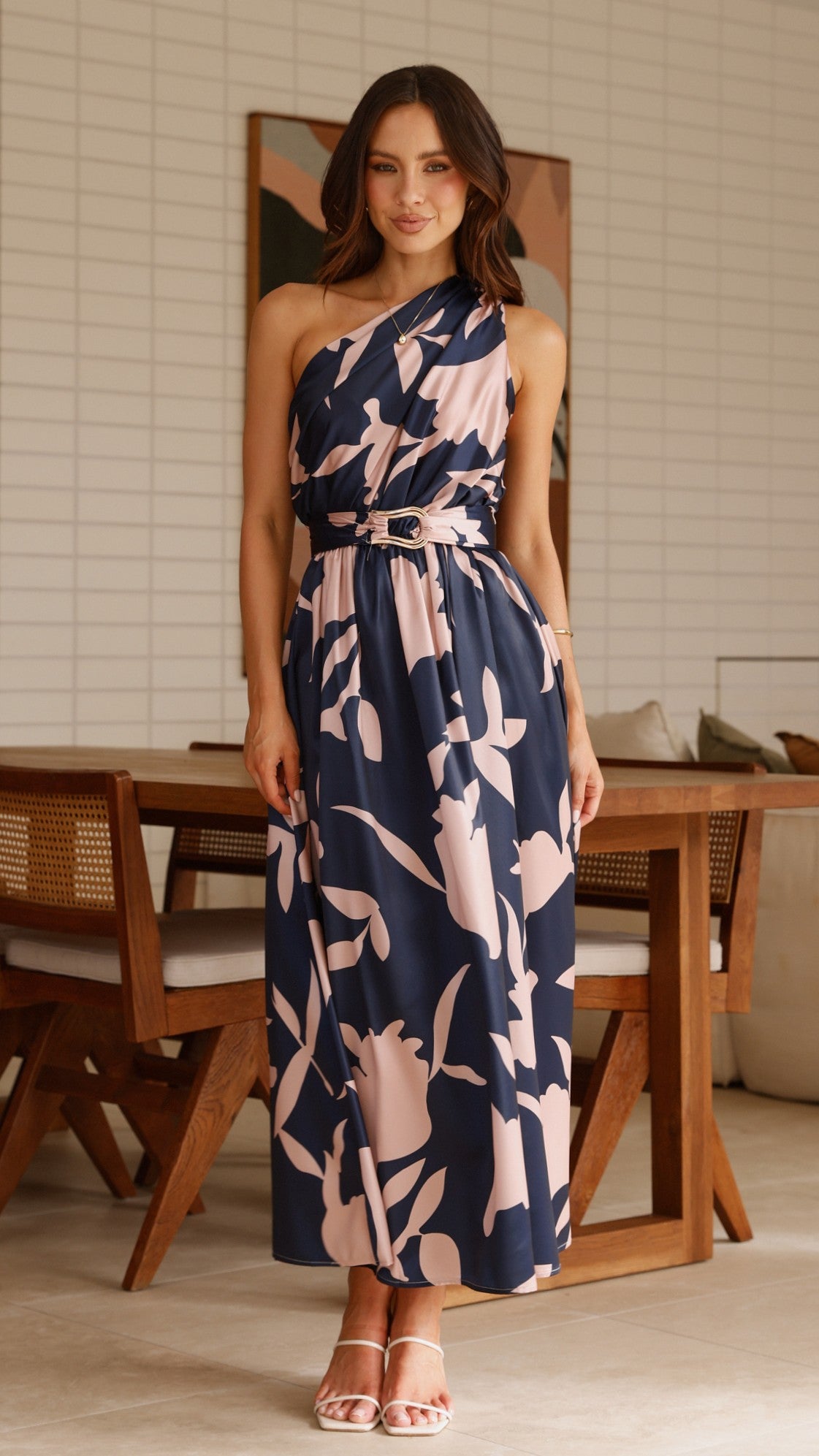 Hadas Maxi Dress - Navy/Pink Print - Billy J