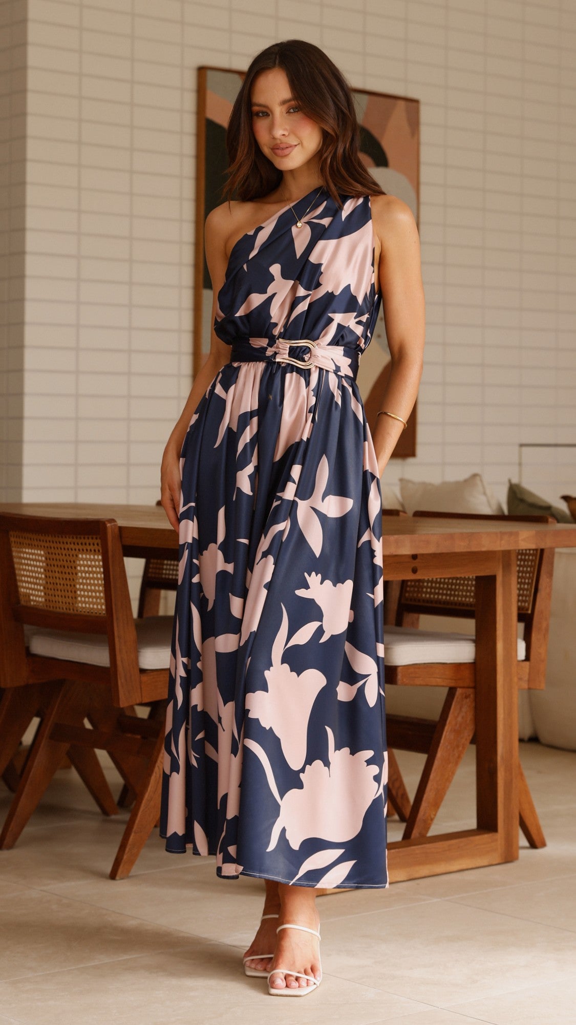 Hadas Maxi Dress - Navy/Pink Print - Billy J