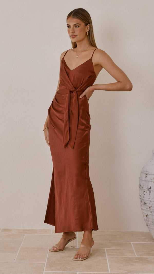 Yasmeen Tie Front Maxi Dress - Rust - Billy J