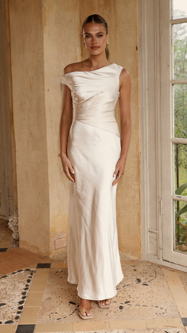 Auria Off Shoulder Maxi Dress - Champagne - Billy J