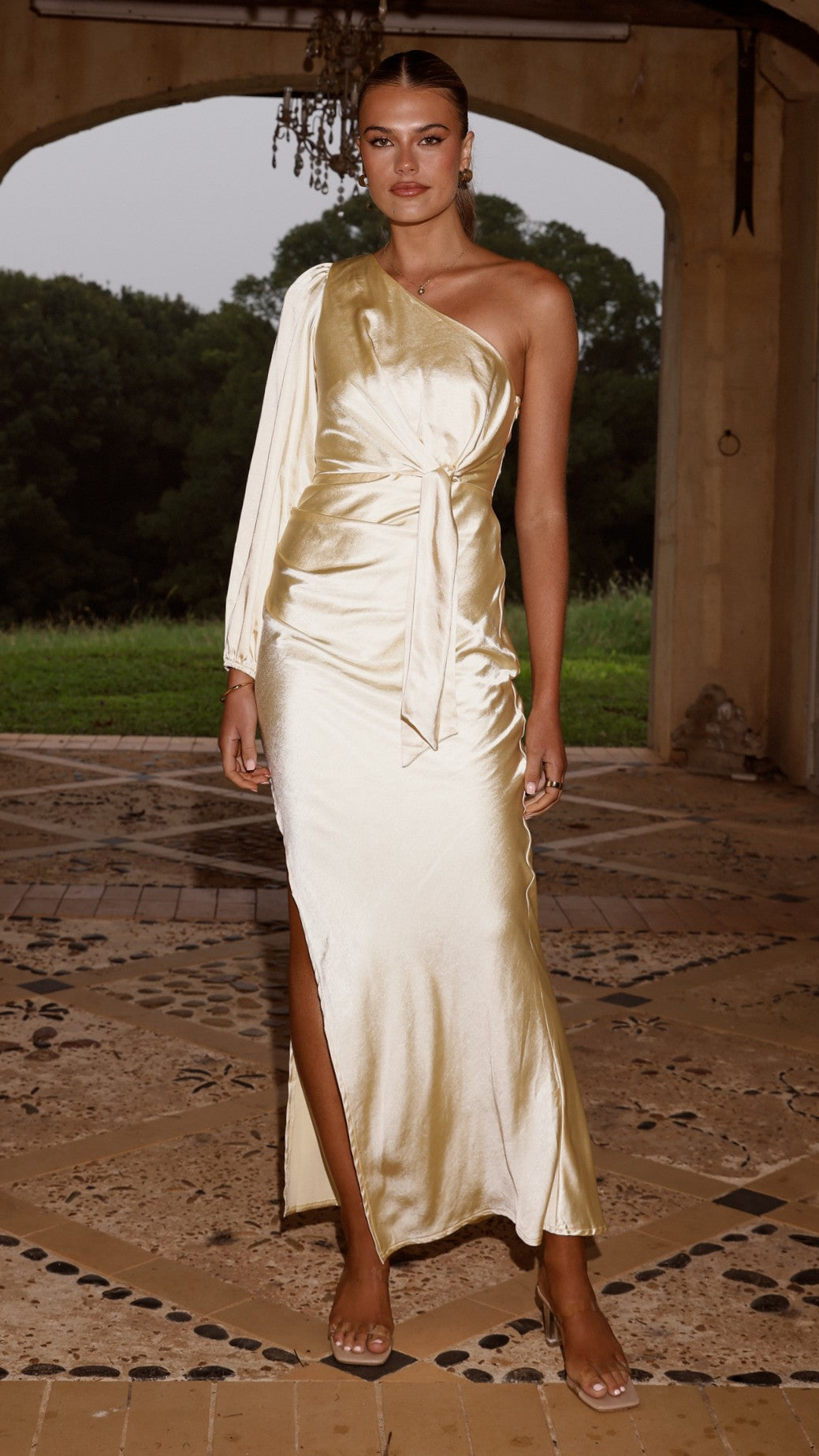 Eden One Shoulder Tie Front Maxi Dress - Yellow - Billy J