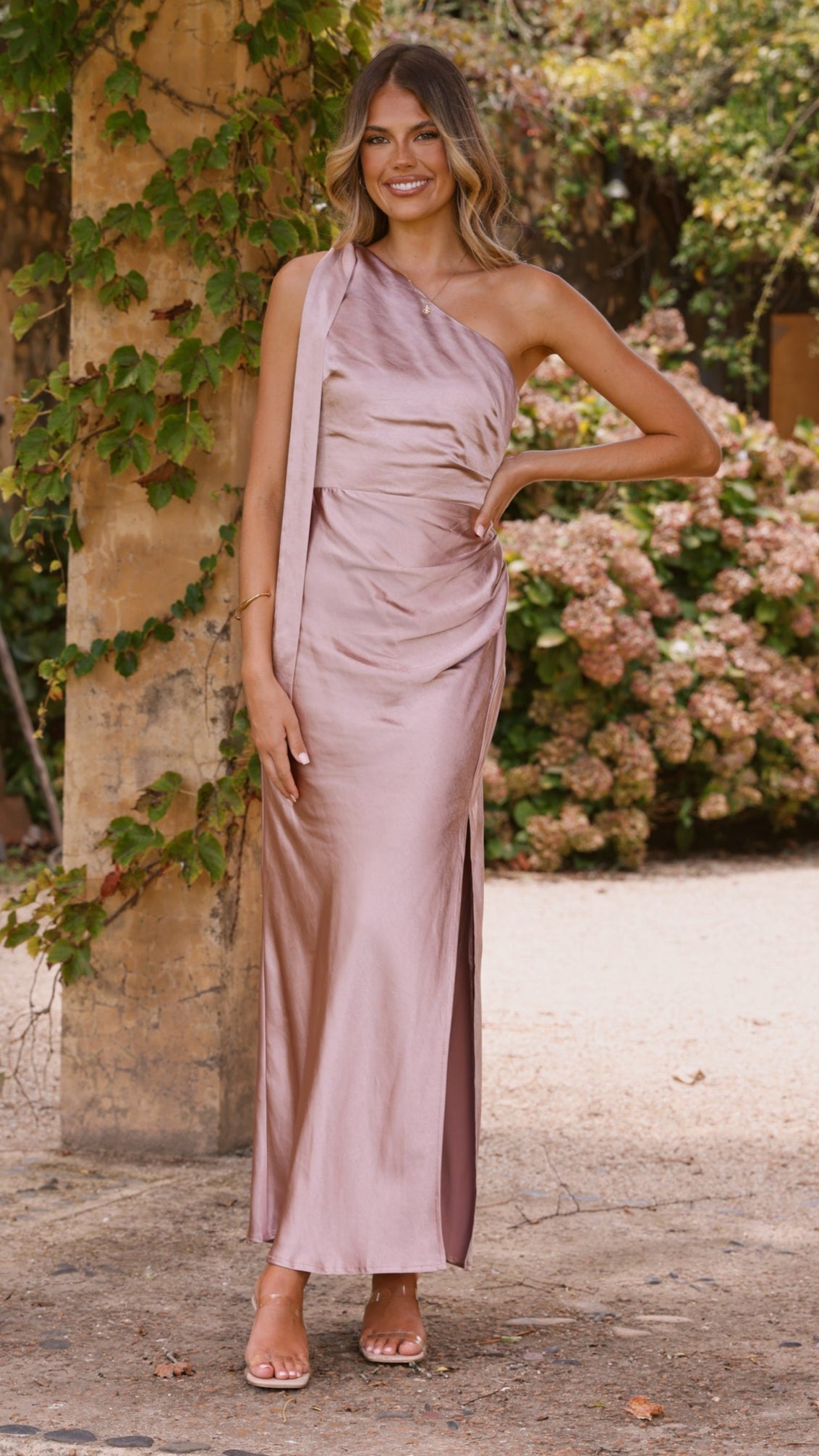 Halle One Shoulder Maxi Dress - Dusty Pink - Billy J
