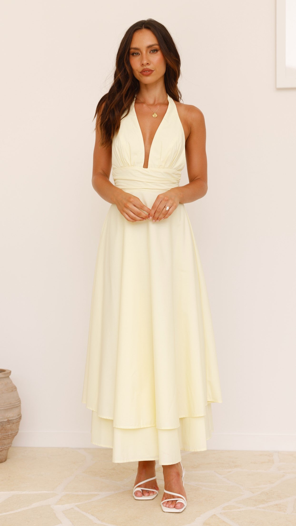 Kathy Halter Neck Maxi Dress - Lemon - Billy J
