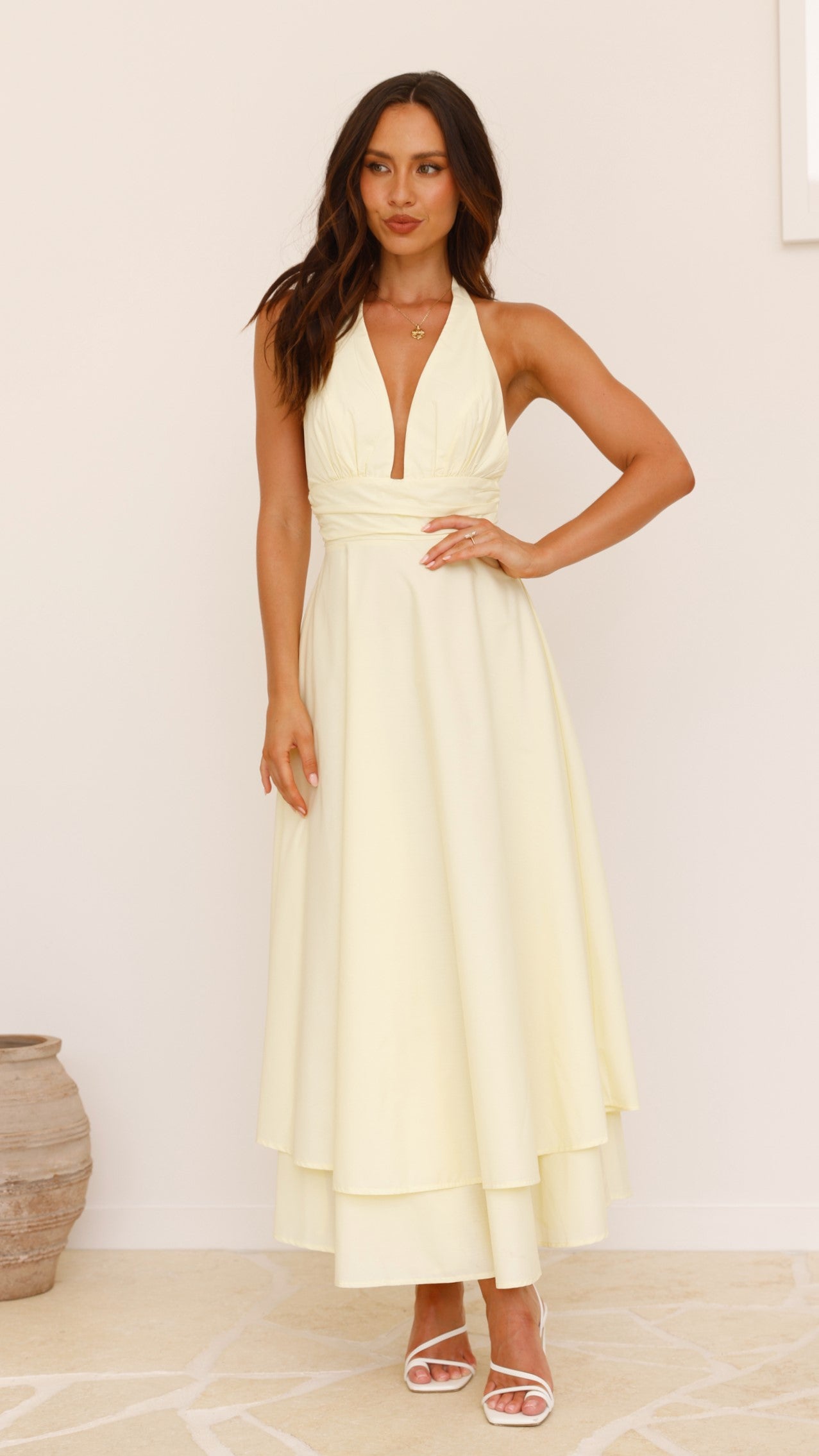 Kathy Halter Neck Maxi Dress - Lemon - Billy J