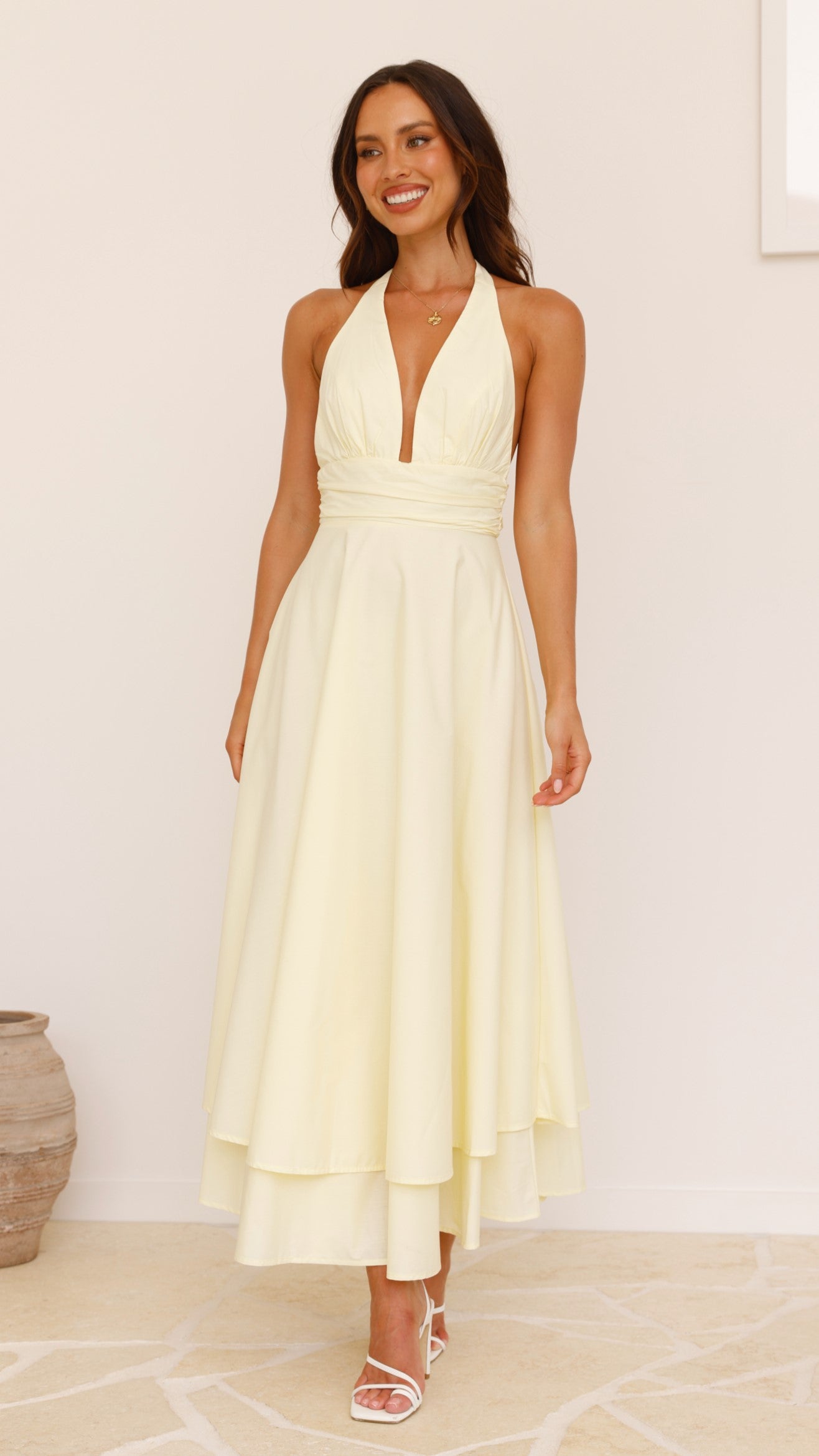 Kathy Halter Neck Maxi Dress - Lemon - Billy J