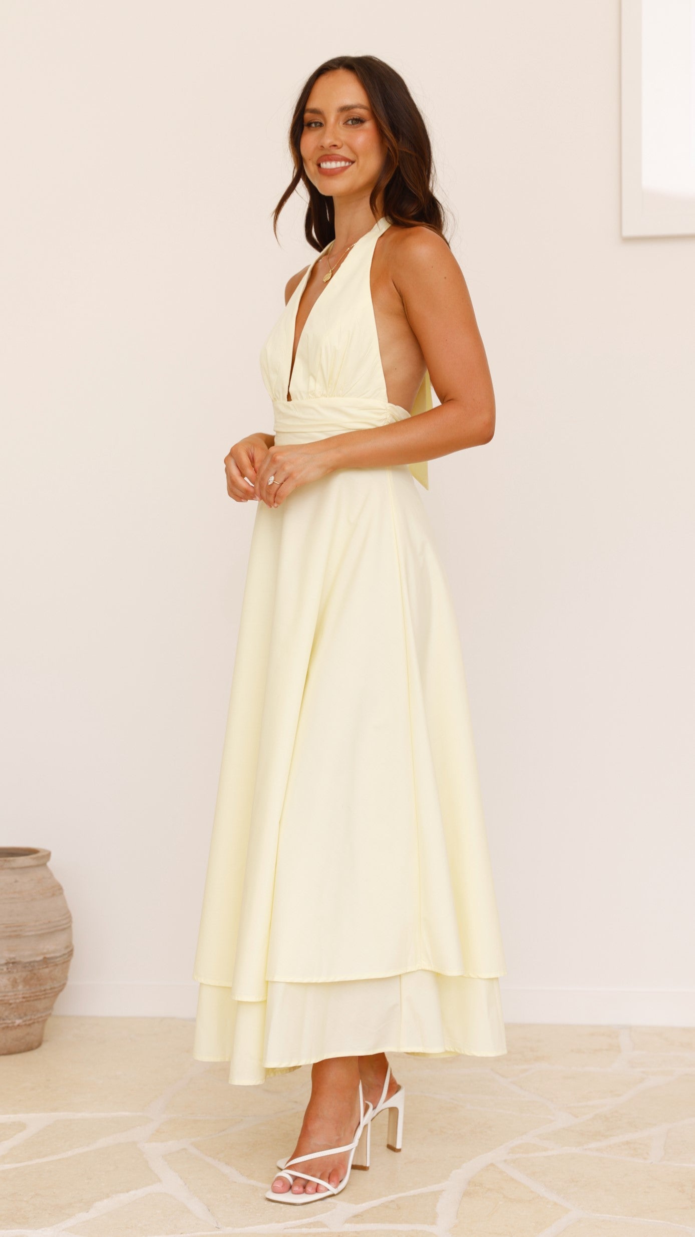 Kathy Halter Neck Maxi Dress - Lemon - Billy J