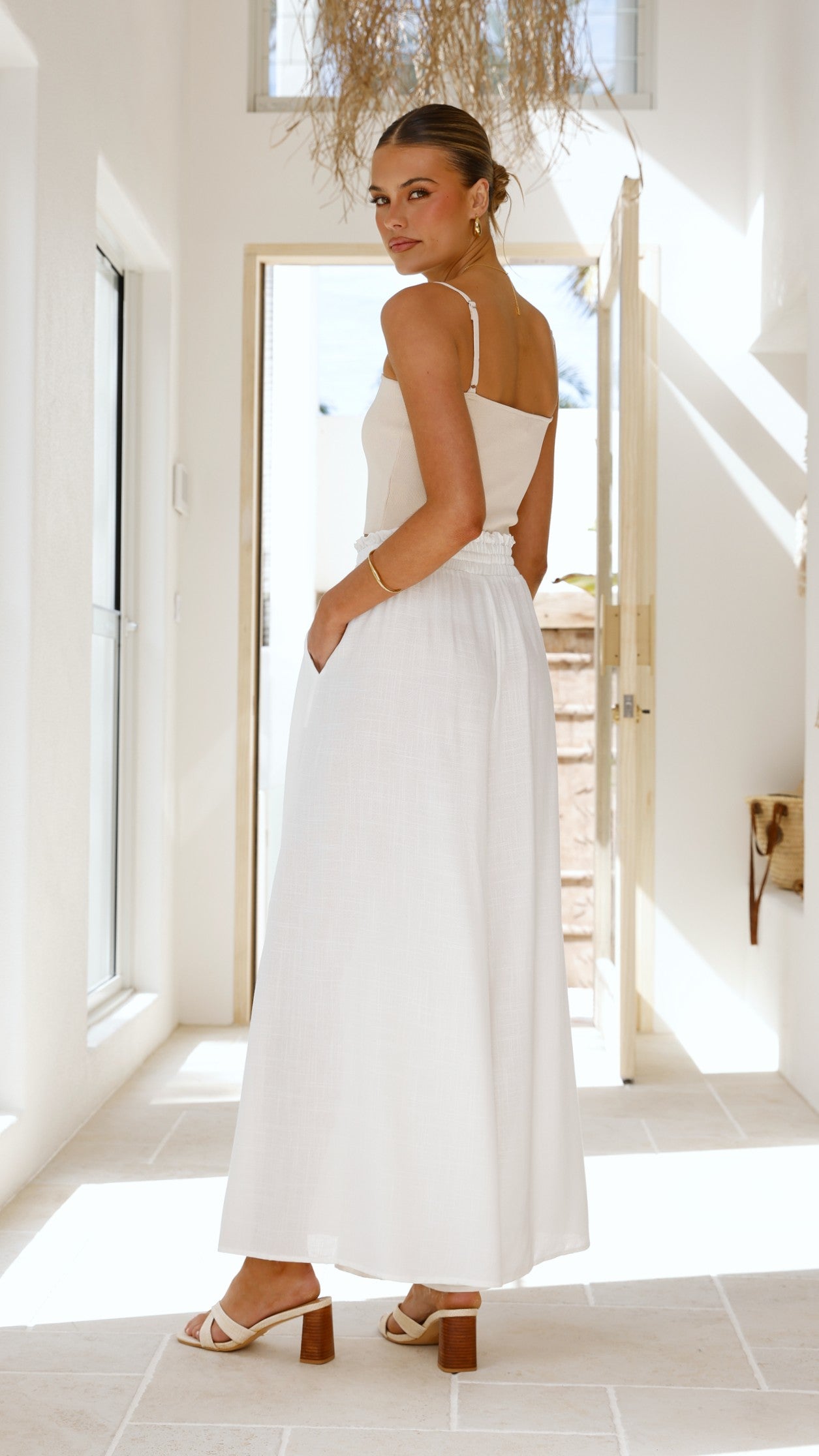 Avery Wide Leg Pants - White - Billy J