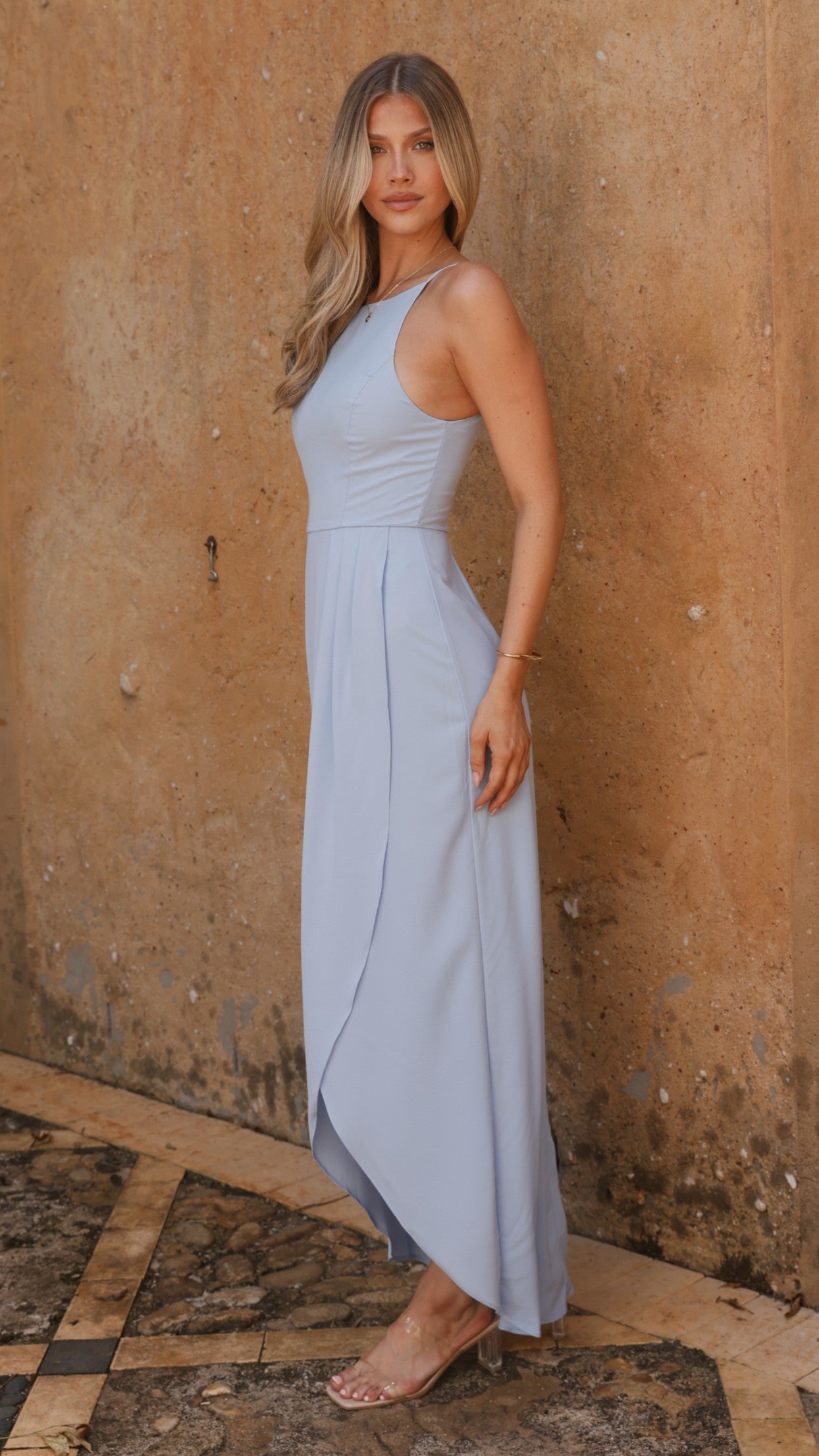 Genevieve Boat Neck Maxi Dress - Blue - Billy J