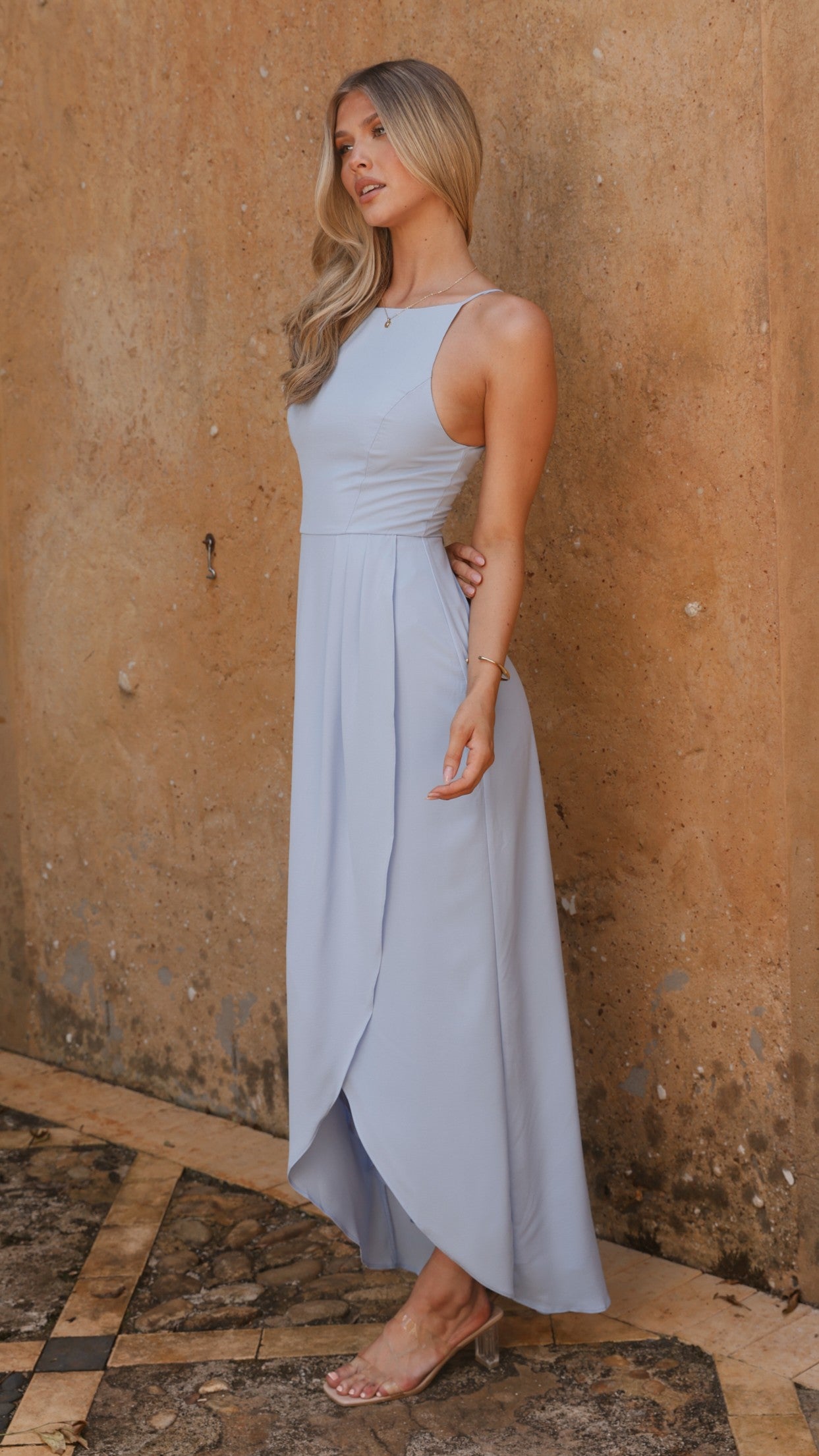 Genevieve Boat Neck Maxi Dress - Blue - Billy J