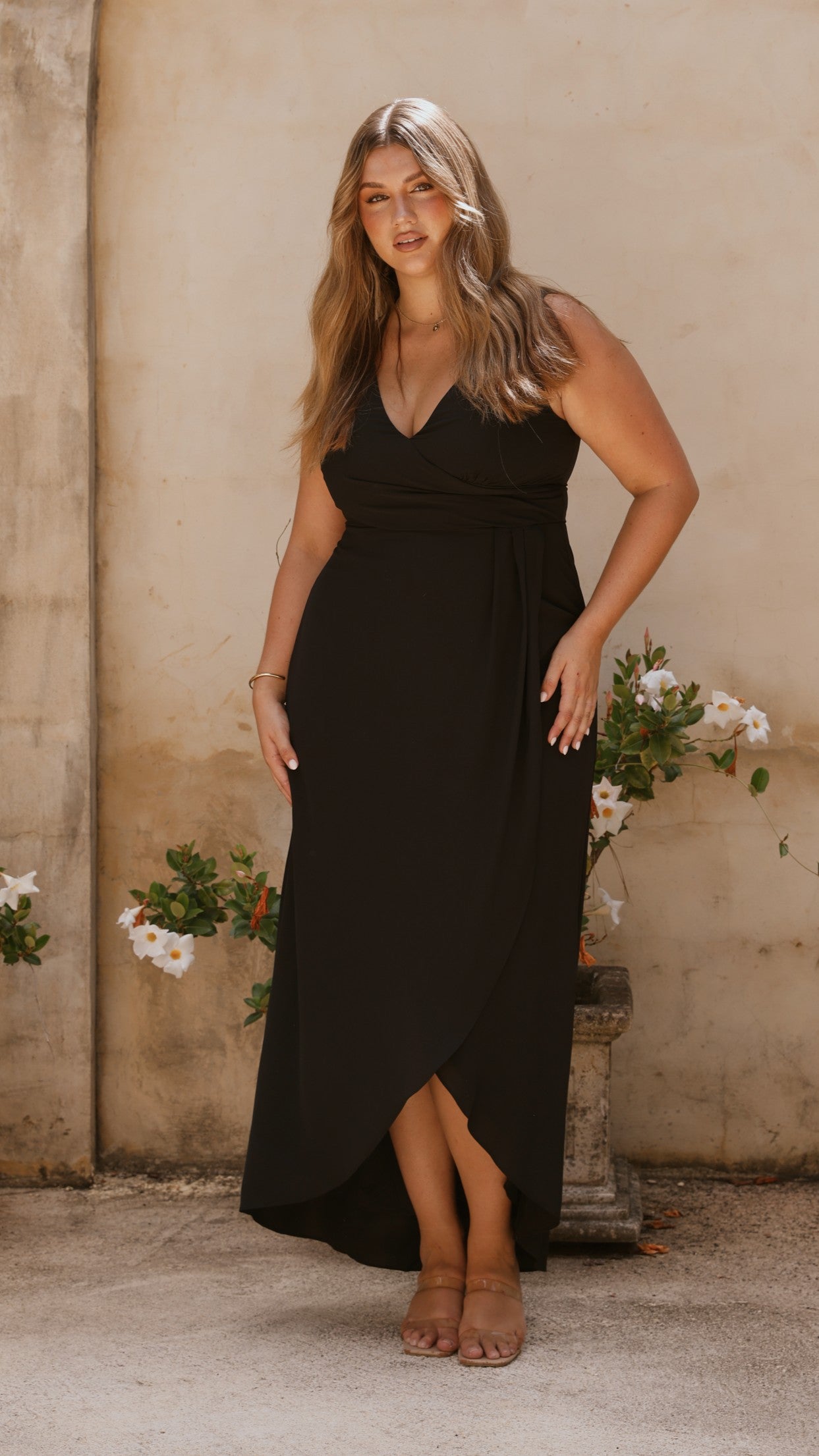 Pamela V Neck Maxi Dress - Black - Billy J
