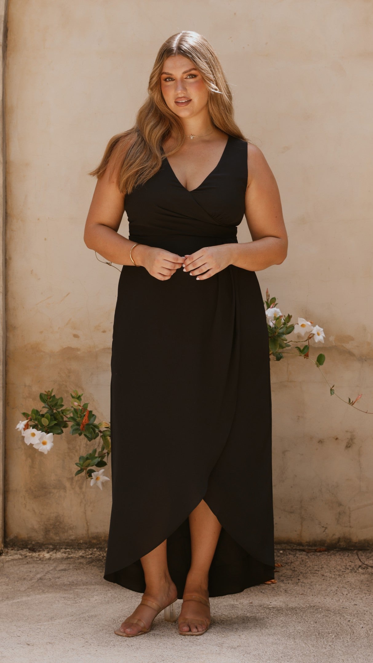 Pamela V Neck Maxi Dress - Black - Billy J