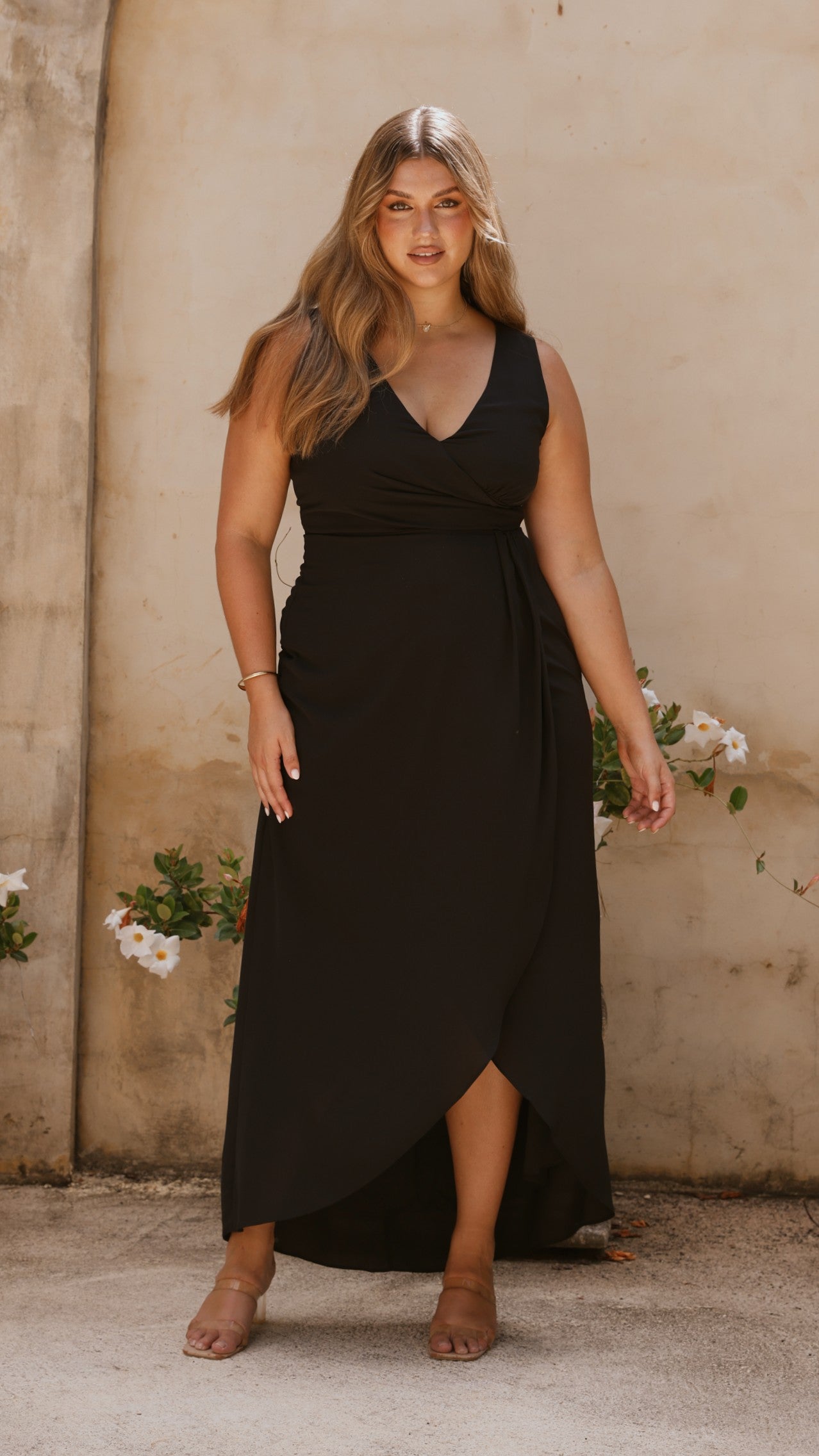 Pamela V Neck Maxi Dress - Black - Billy J