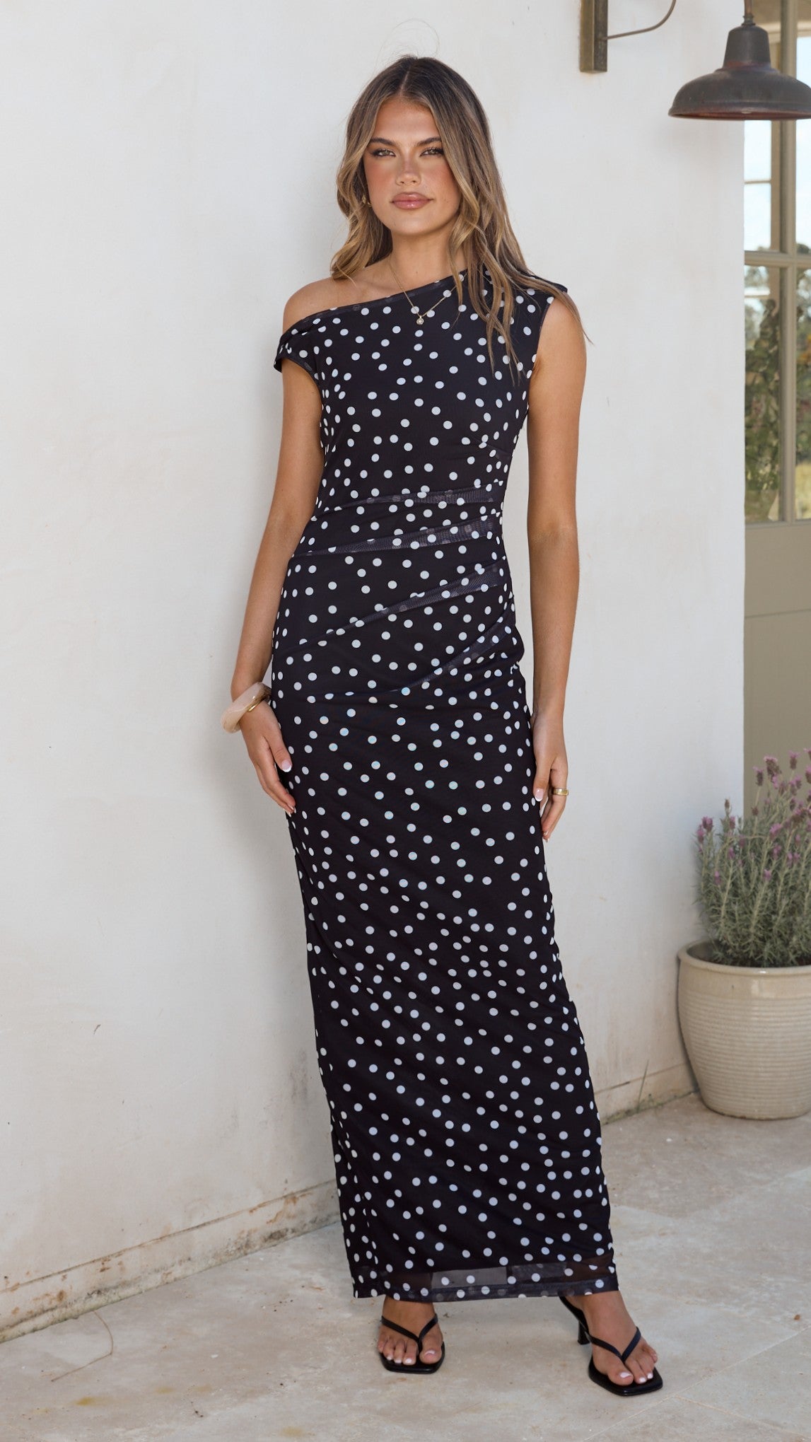 Lilani Maxi Dress - Black/White Polka Dot - Billy J