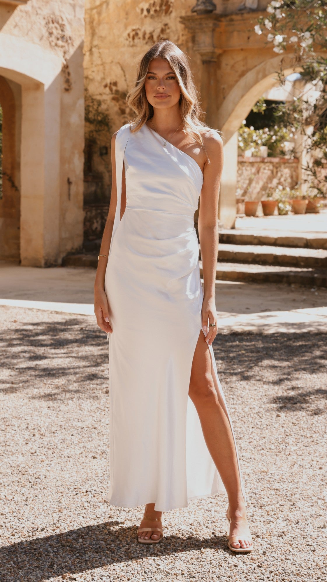 Halle One Shoulder Maxi Dress - Ivory - Billy J