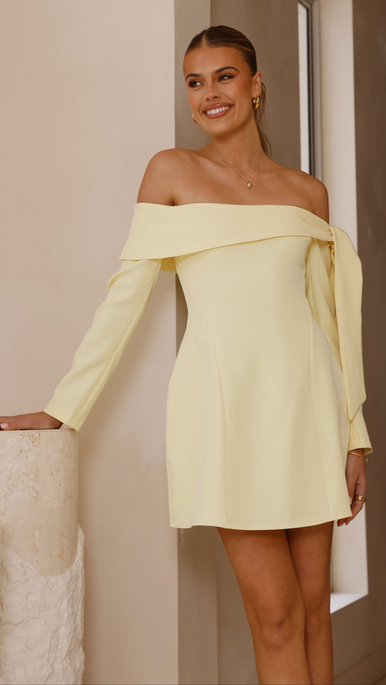 Halen Long Sleeve Mini Dress - Lemon - Billy J