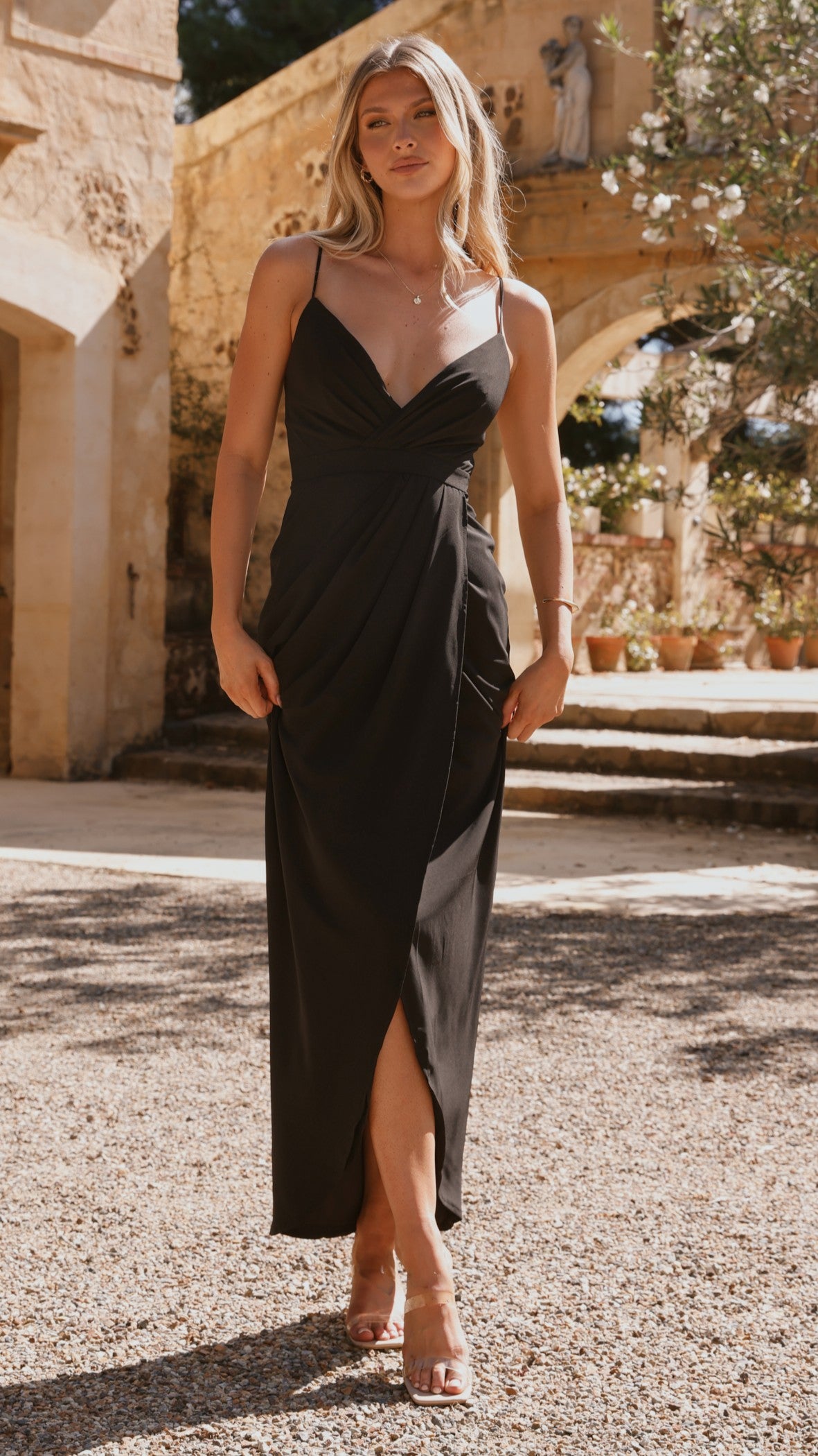 Charlotte Draped Maxi Dress -Black - Billy J