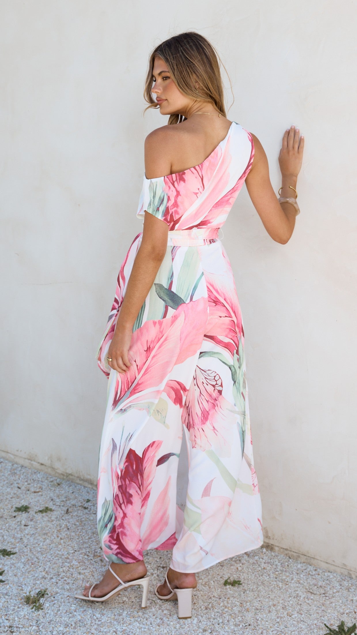 Oasis One Shoulder Jumpsuit - Pink Floral - Billy J