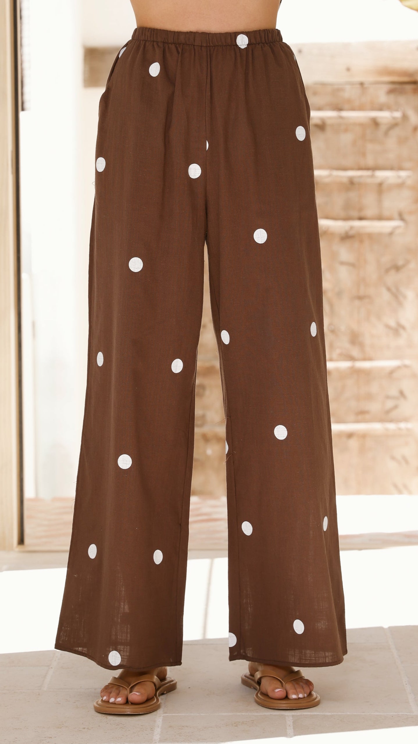 Kailani Strapless Top and Pants Set - Chocolate / White Polka Dot - Billy J