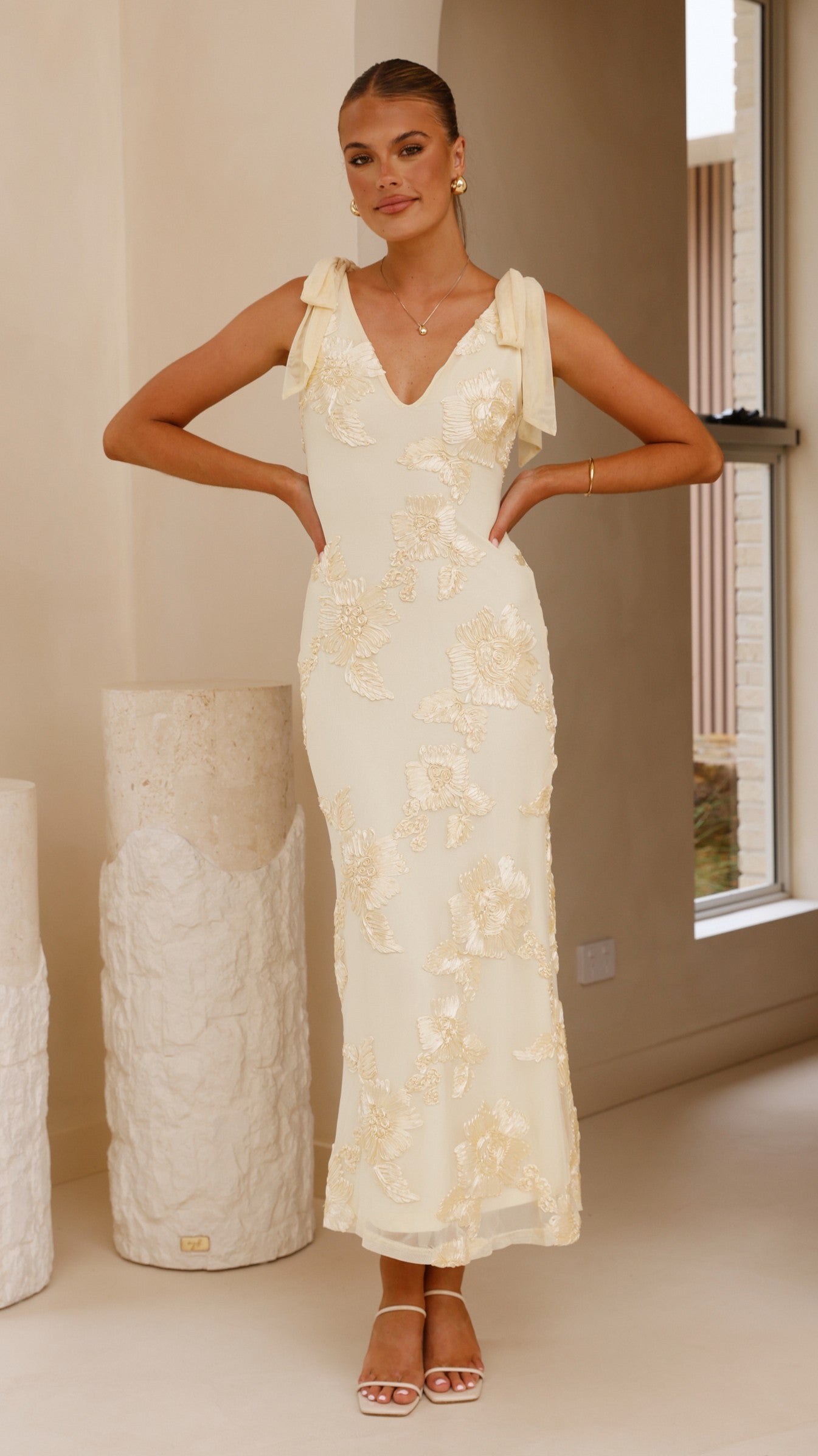 Usha Tie Strap Maxi Dress - Yellow - Billy J