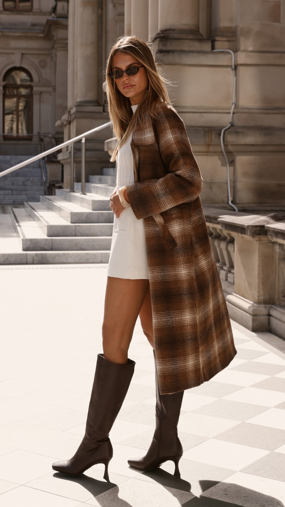 Haruna Coat - Brown / Beige Plaid Print - Billy J