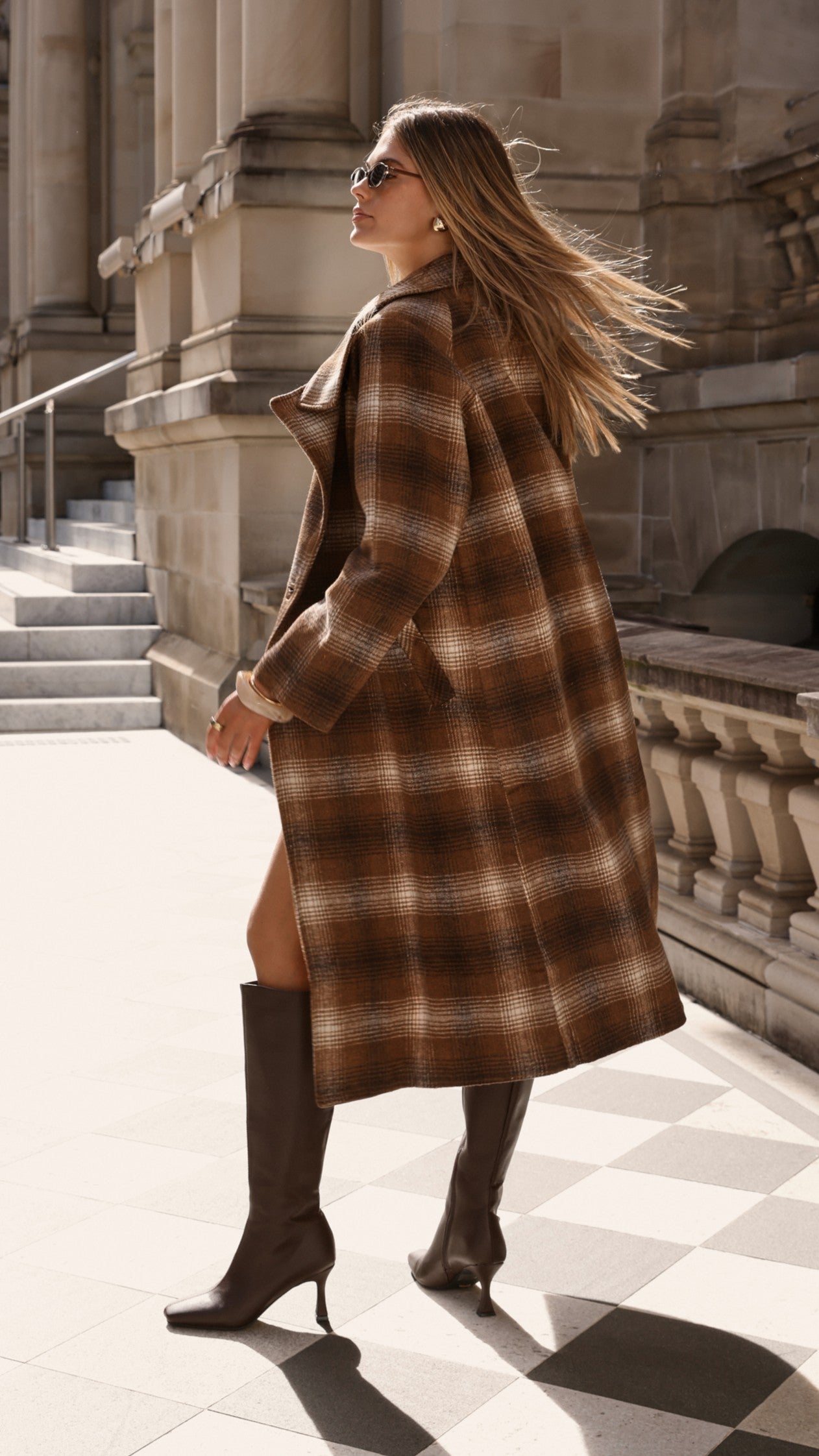 Haruna Coat - Brown / Beige Plaid Print - Billy J
