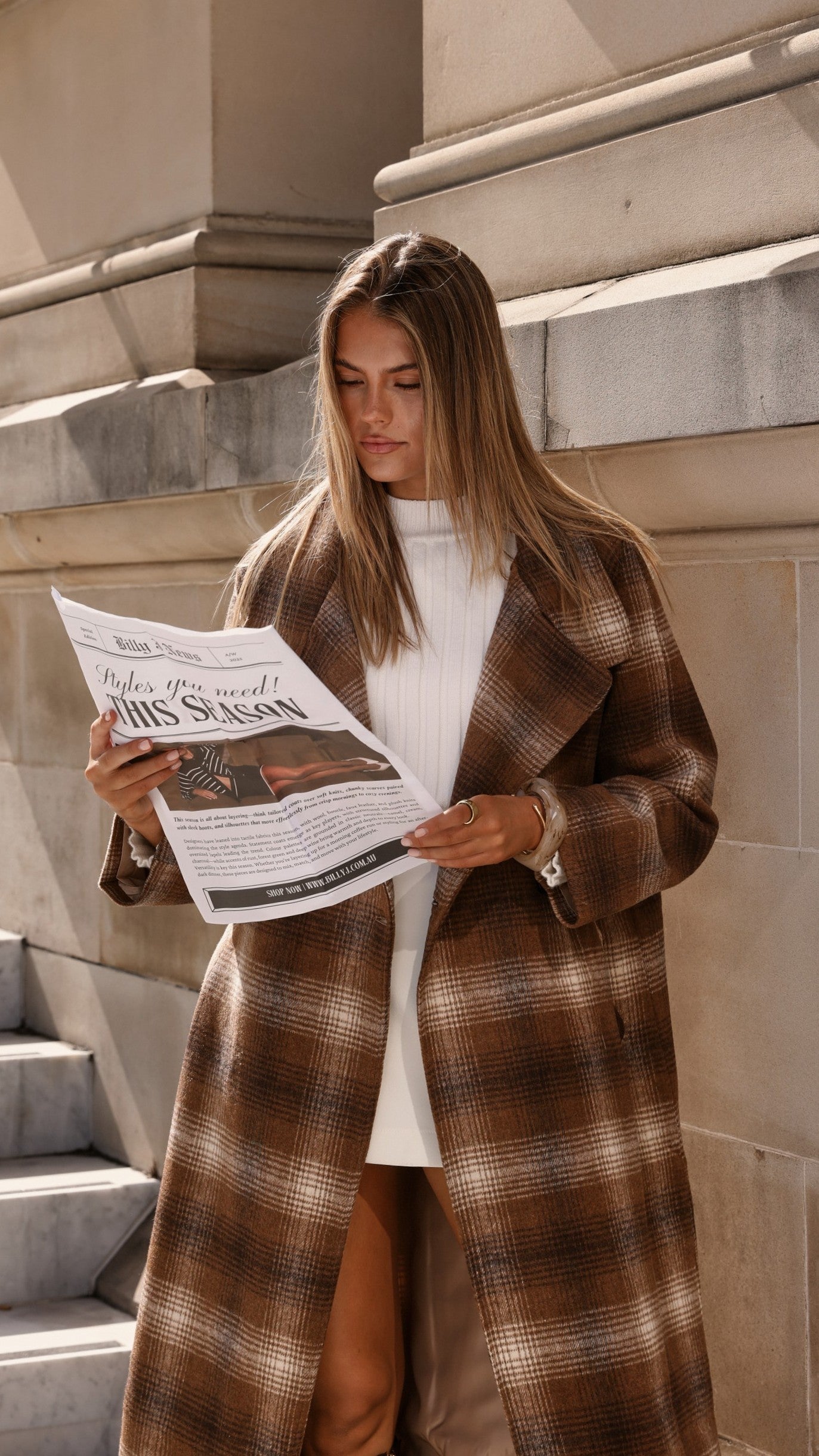 Haruna Coat - Brown / Beige Plaid Print - Billy J