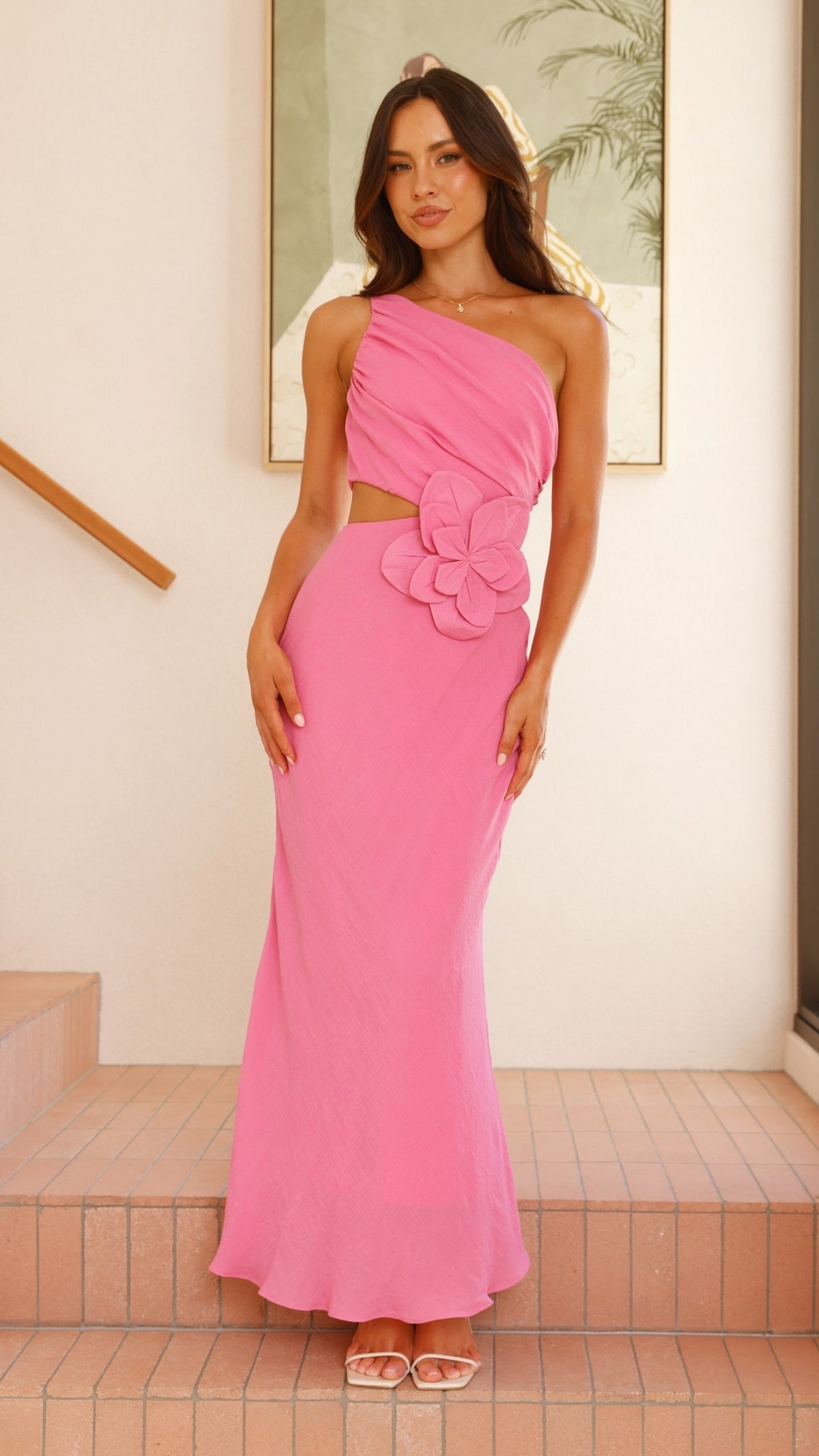 Bloom One Shoulder Cut Out Maxi Dress - Hot Pink - Buy Women's Maxi Dresses 