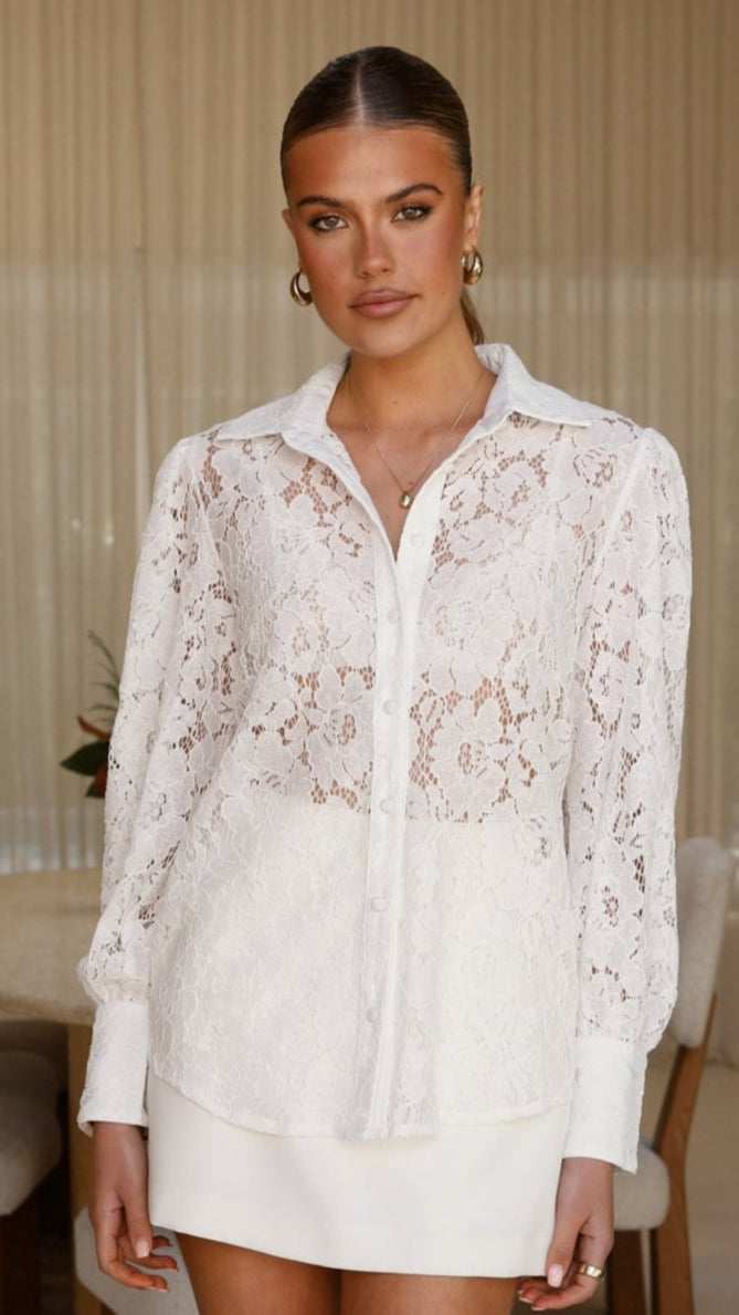 Vivian Lace Top - White - Billy J