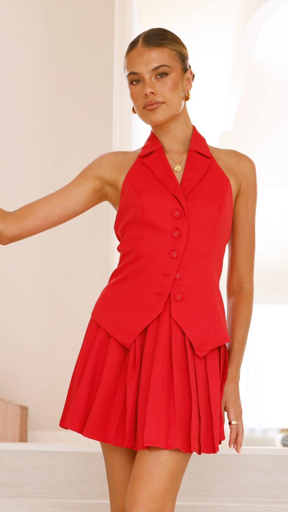 Zappa Pleated Mini Skirt - Red - Billy J