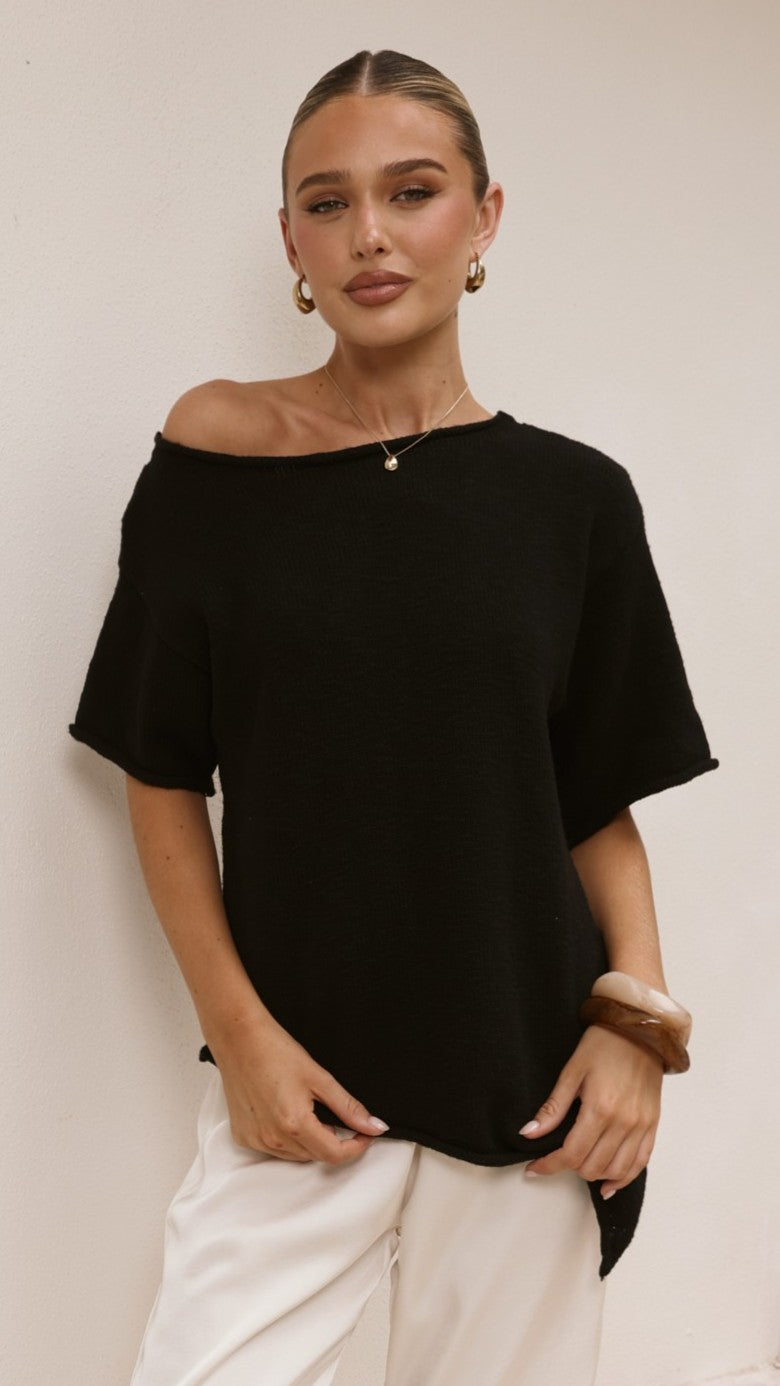 Cascadia Off Shoulder T-Shirt - Black - Billy J