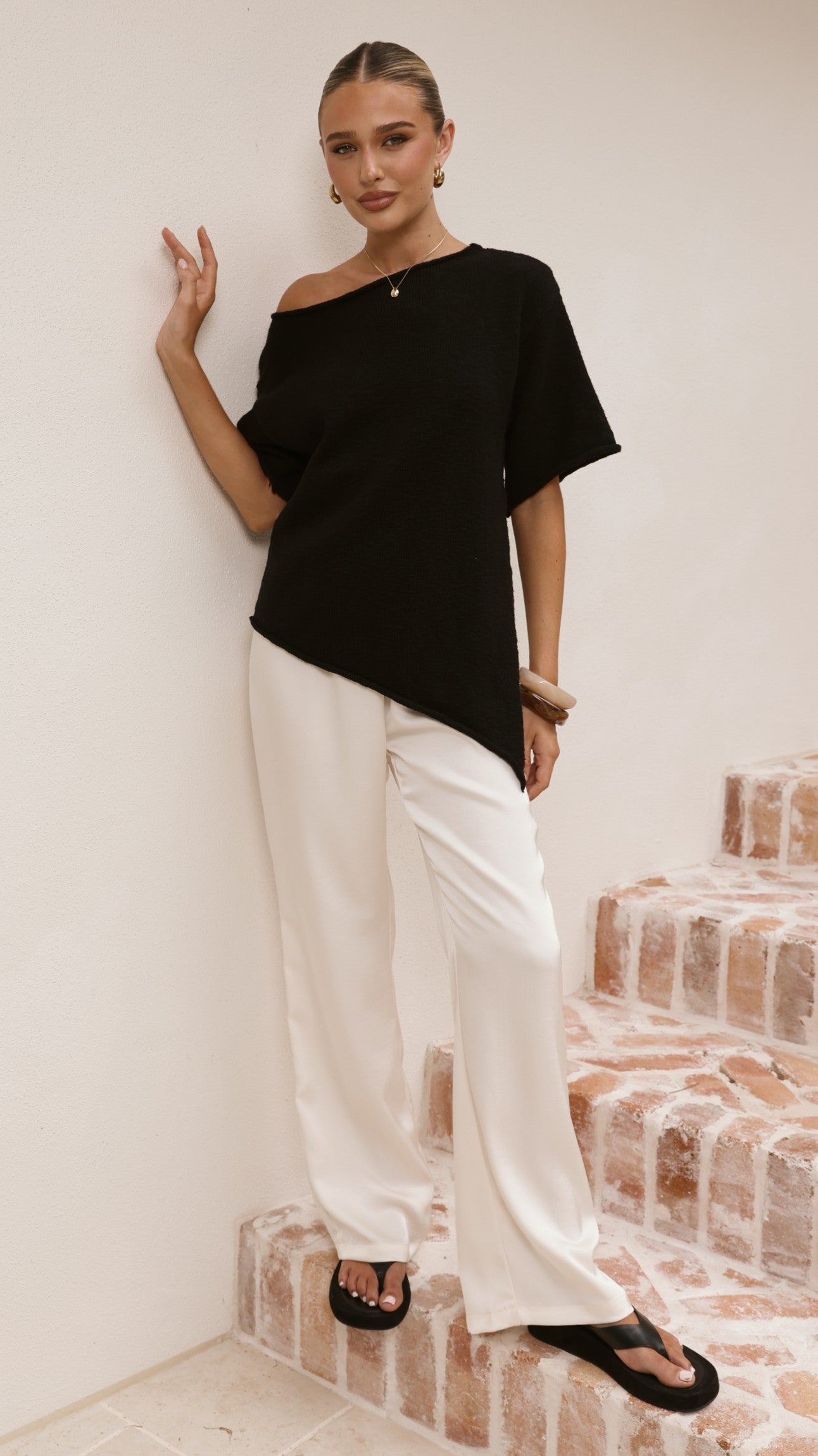 Cascadia Off Shoulder T-Shirt - Black - Billy J