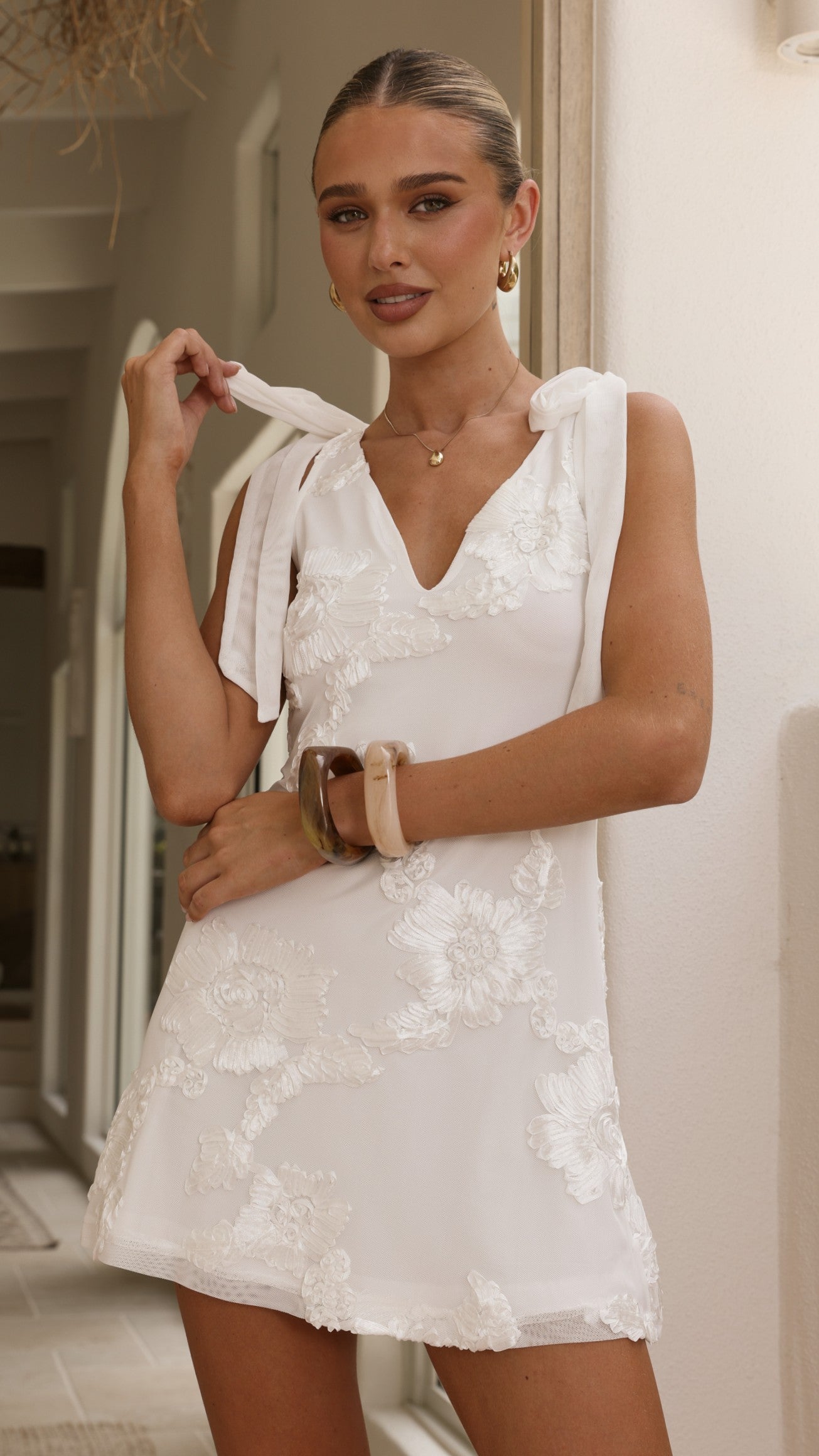 Usha Tie Strap Mini Dress - White - Billy J