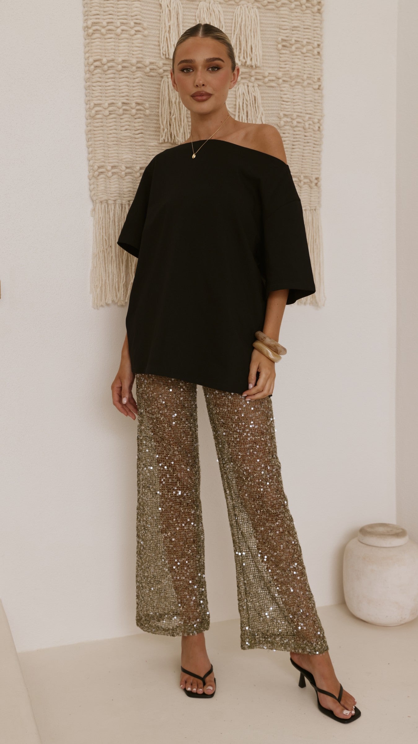 Zinnia Sequins Pant - Khaki - Billy J