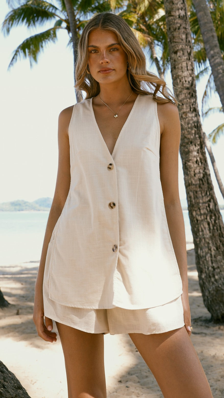 Hayley Vest and Shorts Set - Beige - Billy J