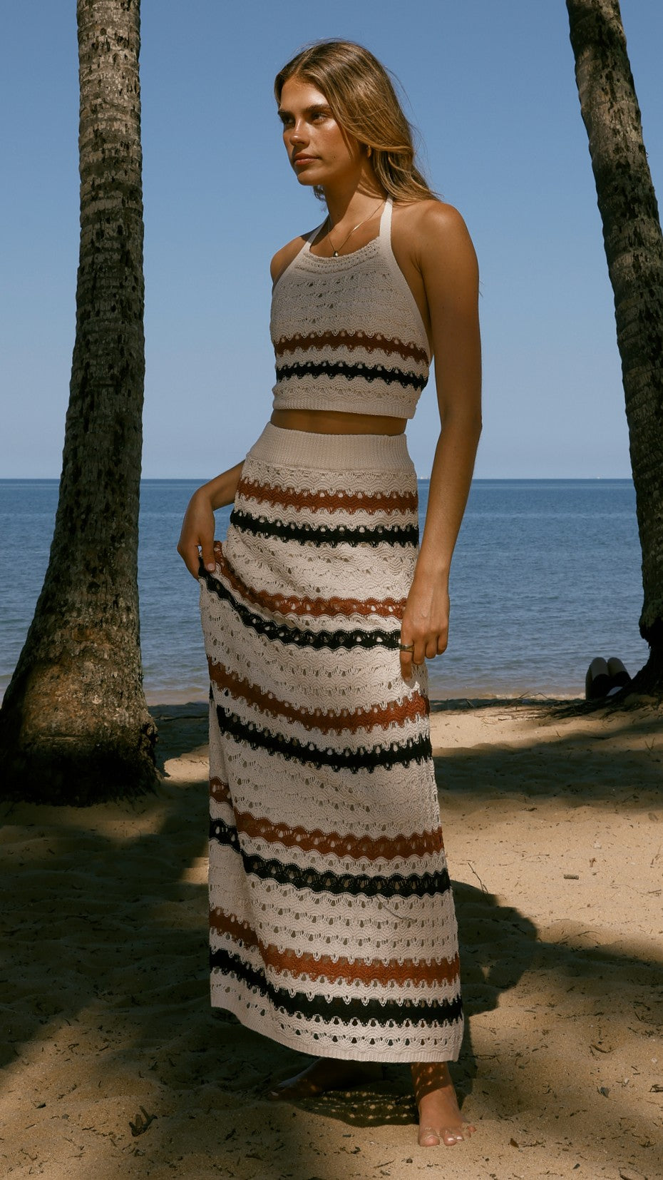 Kamali Halter Neck Top - Natural Stripe - Billy J
