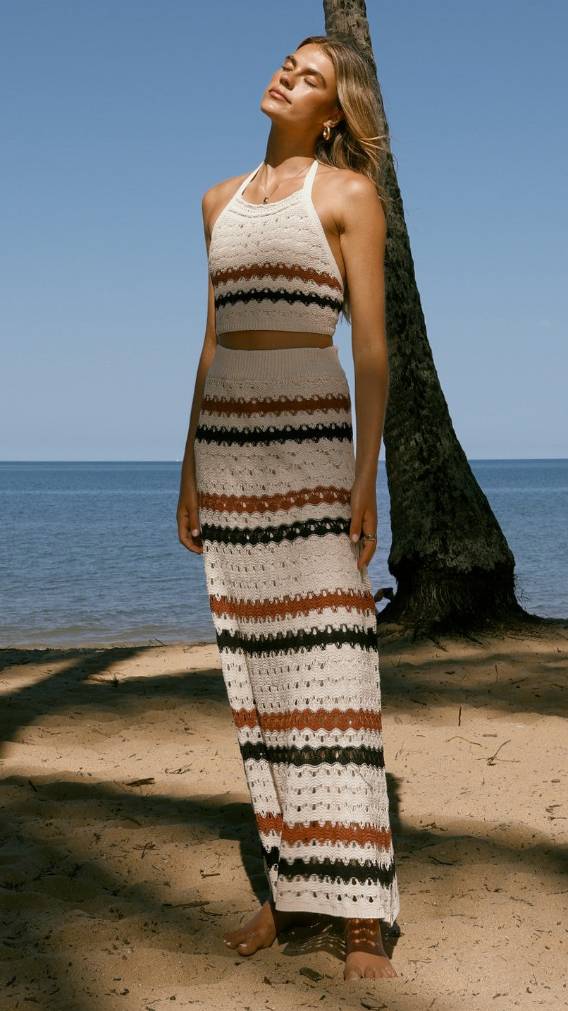 Kamali Halter Neck Top - Natural Stripe - Billy J