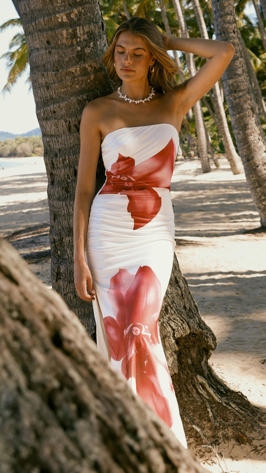 Brittani Strapless Maxi Dress - White/Red - Billy J