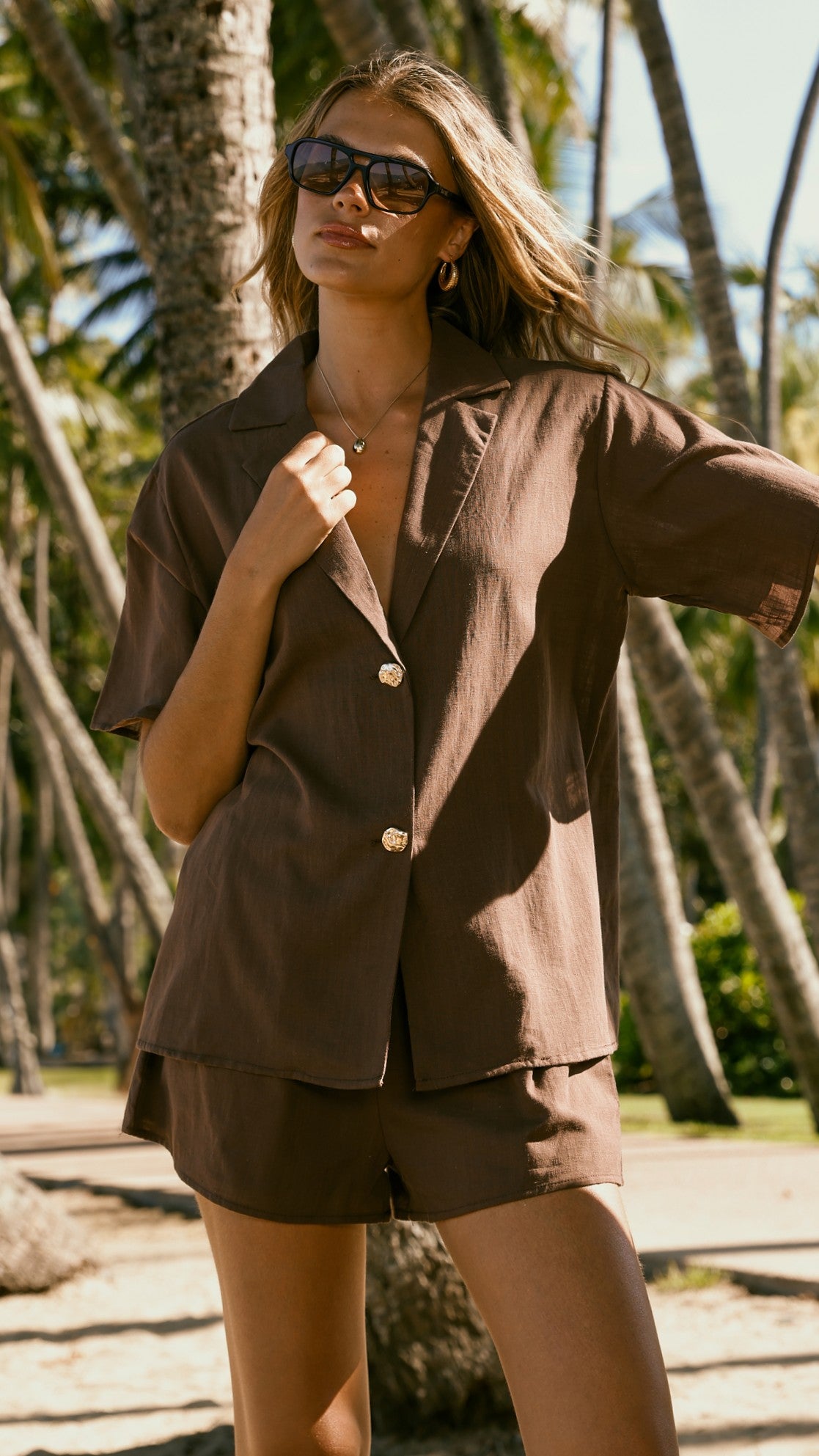 Nadine Shirt and Shorts Set - Brown - Billy J