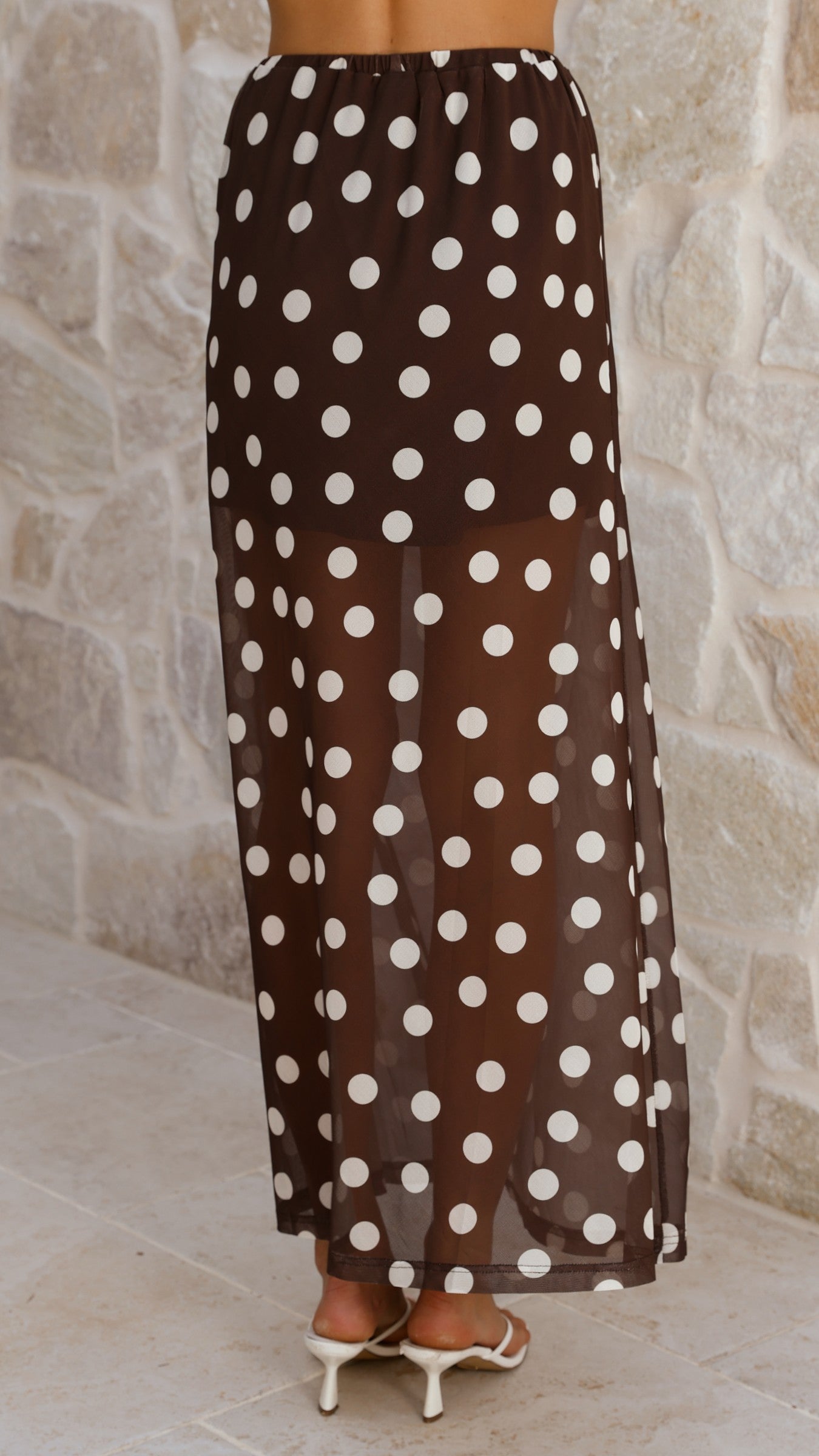 Onella Semi Sheer Maxi Skirt - Chocolate / White Polka Dot - Billy J