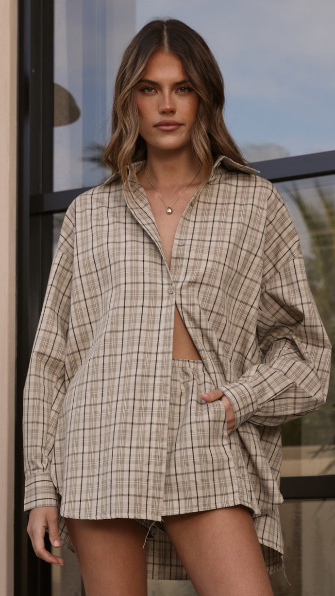 Arli Shorts - Beige/Brown Plaid - Billy J