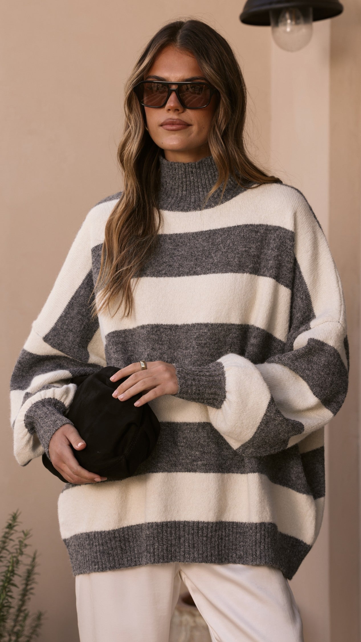 Harita Knitted Sweater - Grey/Cream Stripe - Billy J