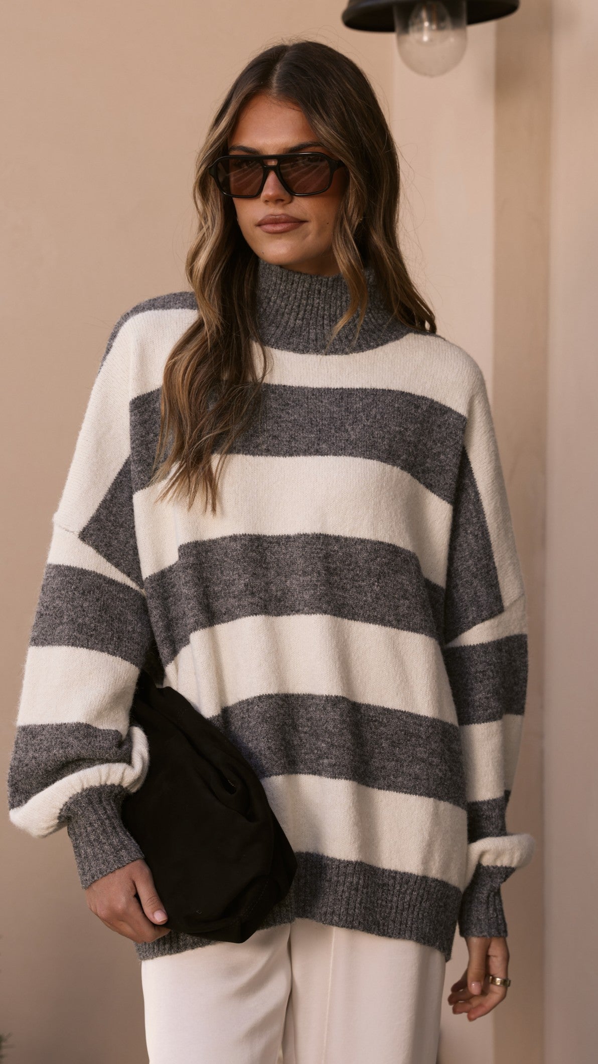 Harita Knitted Sweater - Grey/Cream Stripe - Billy J