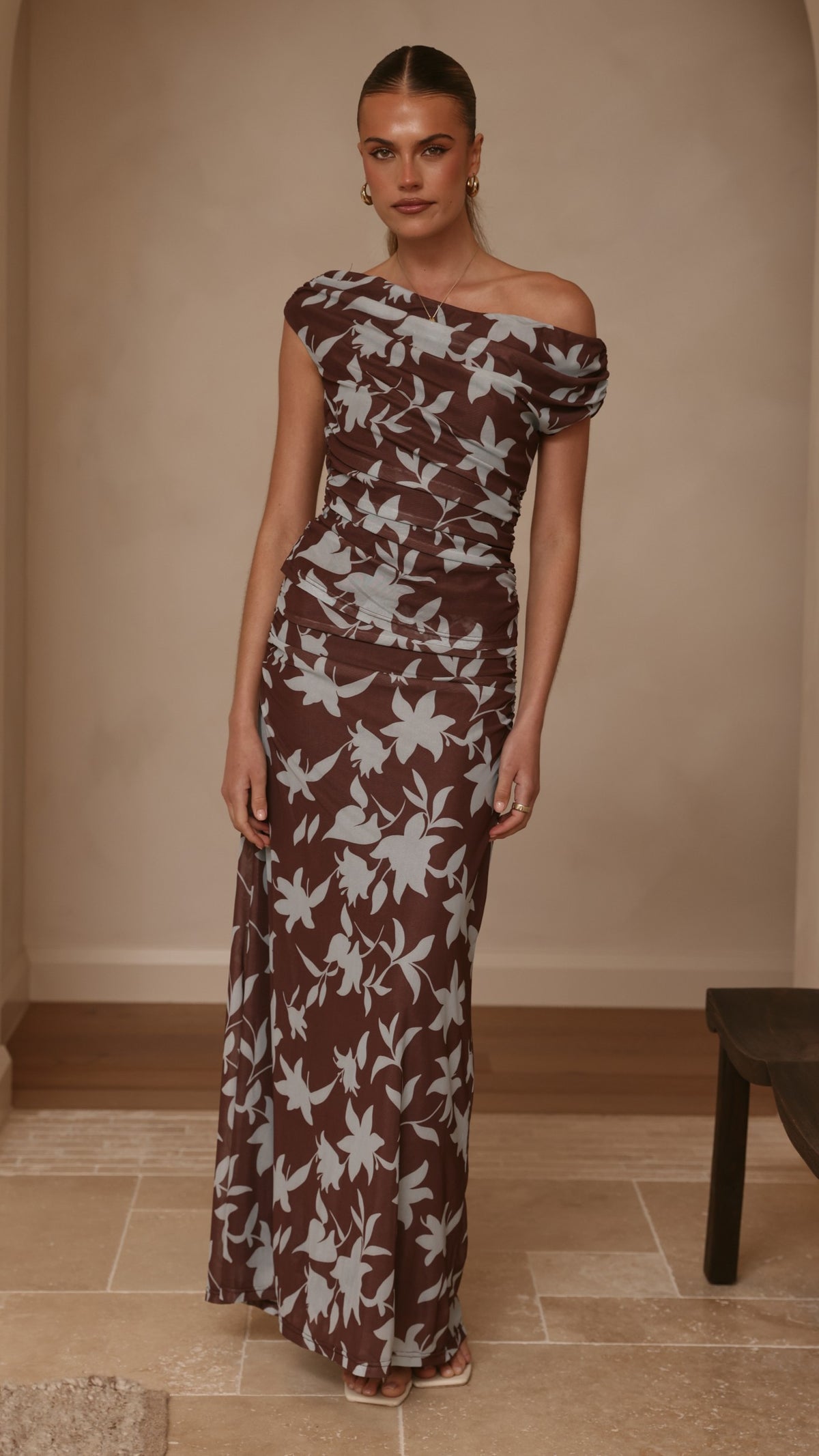 Nova Maxi Dress - Chocolate/Blue Print - Billy J