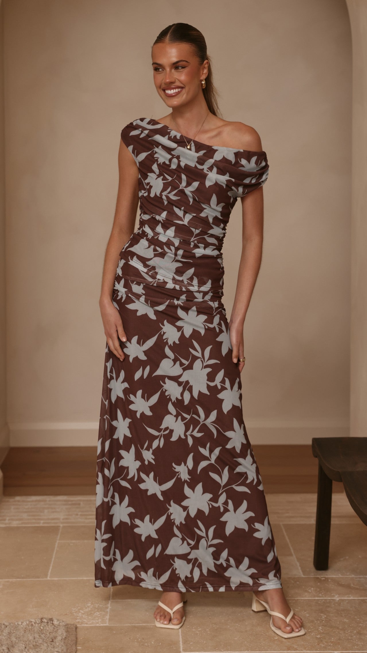 Nova Maxi Dress - Chocolate/Blue Print - Billy J