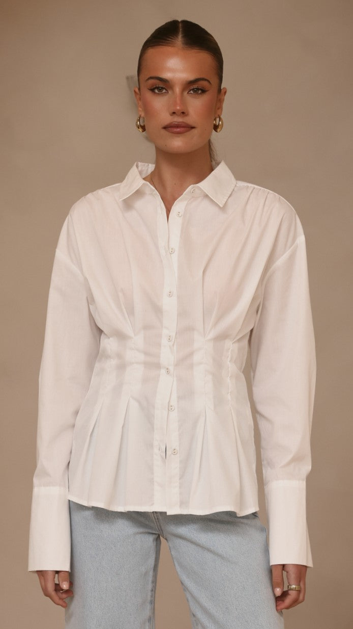 Riley Long Sleeve Top - White - Billy J